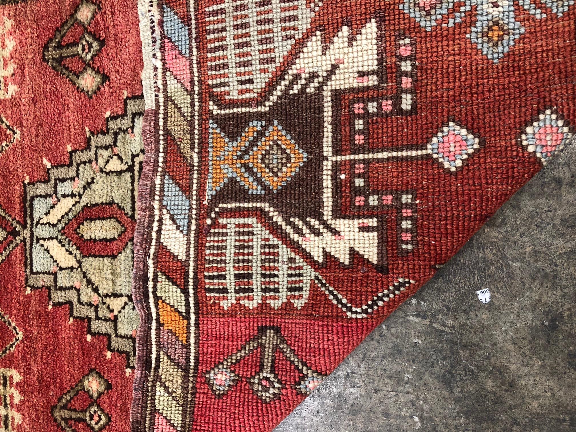 Hand-Knotted Vintage Turkish Oushak Rug Yastik Accent Rug