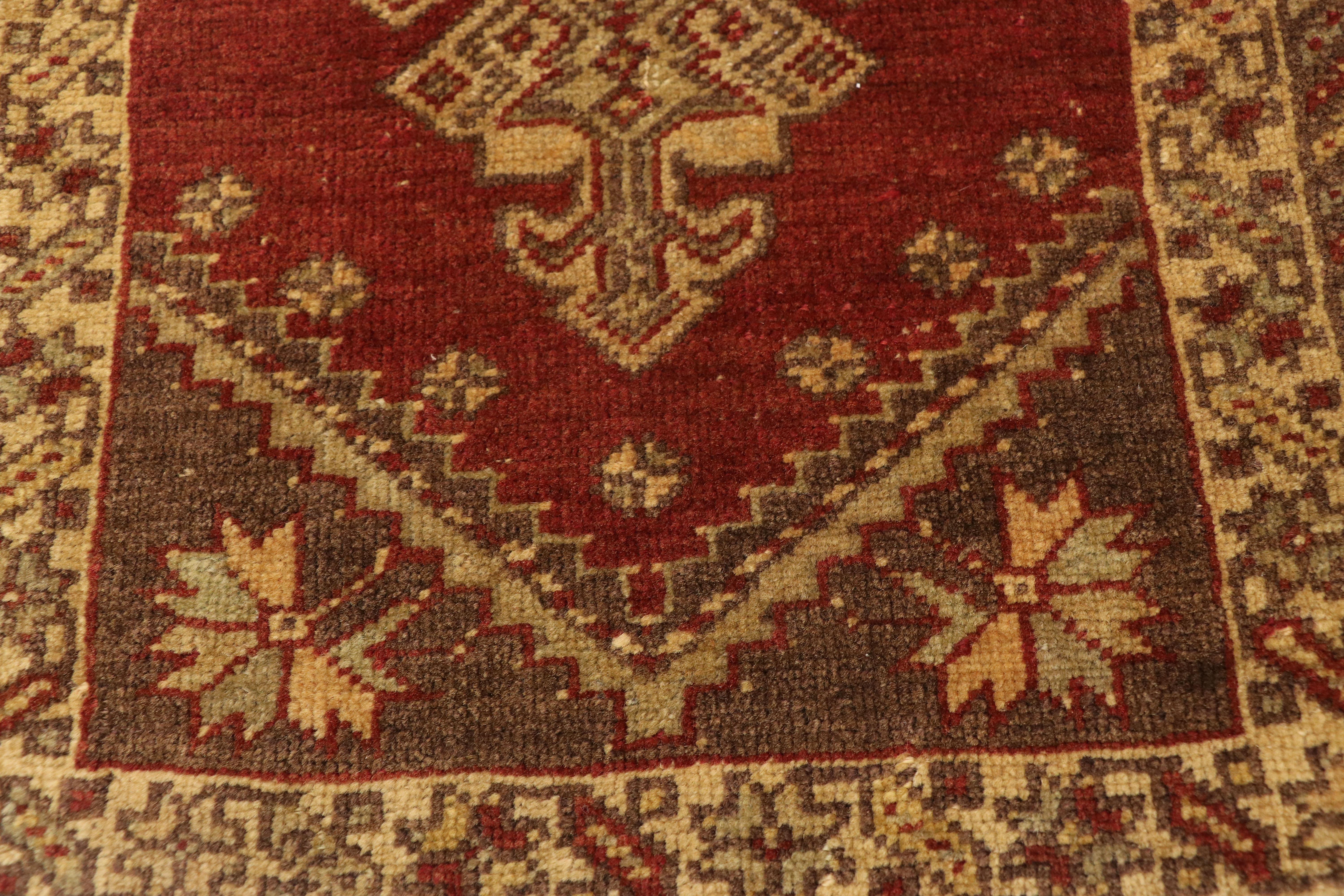 20th Century Vintage Turkish Oushak Rug Yastik Scatter Rug, Small Accent Rug For Sale