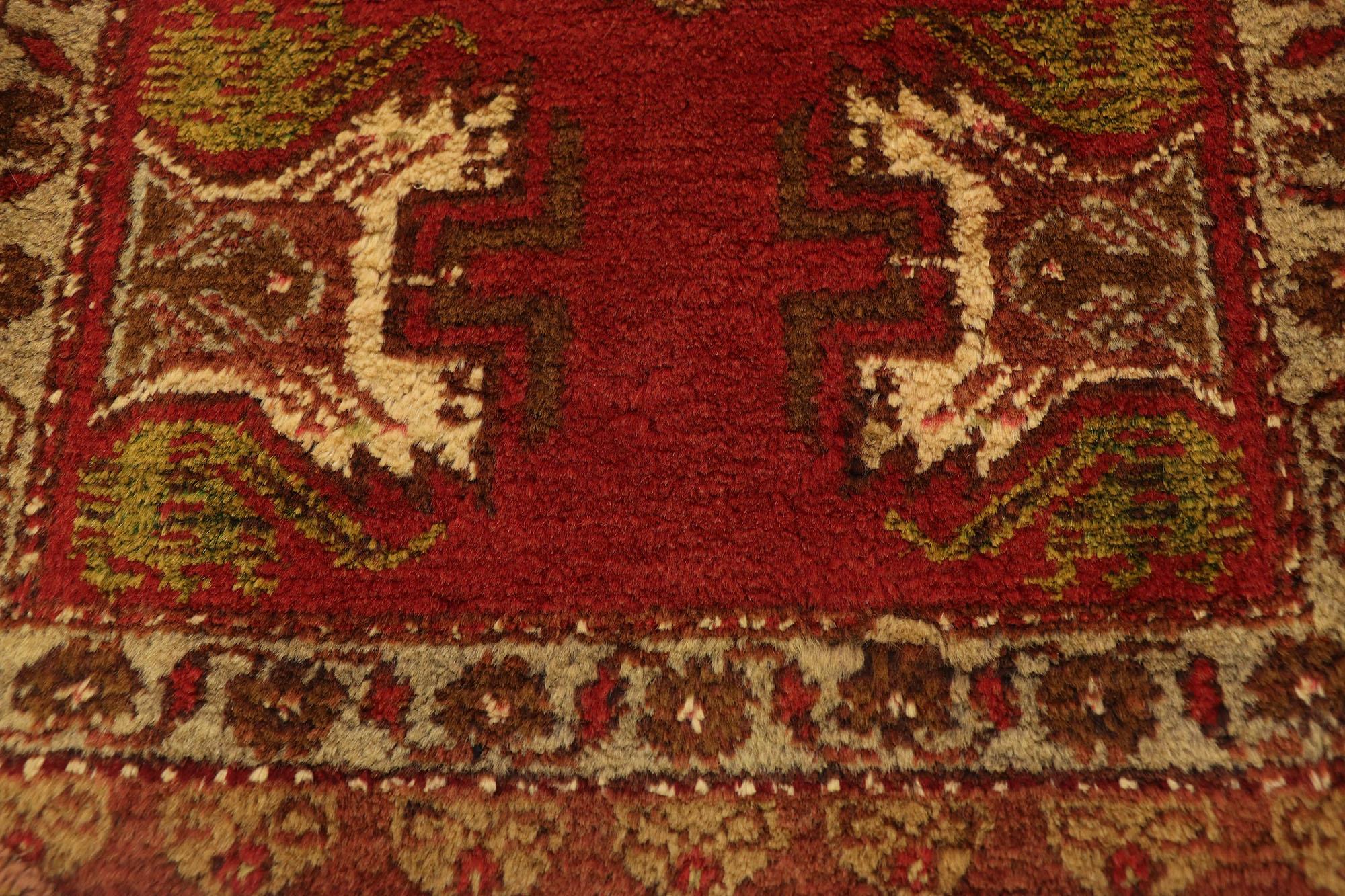 20th Century Vintage Turkish Oushak Yastik Scatter Rug, Small Accent Rug