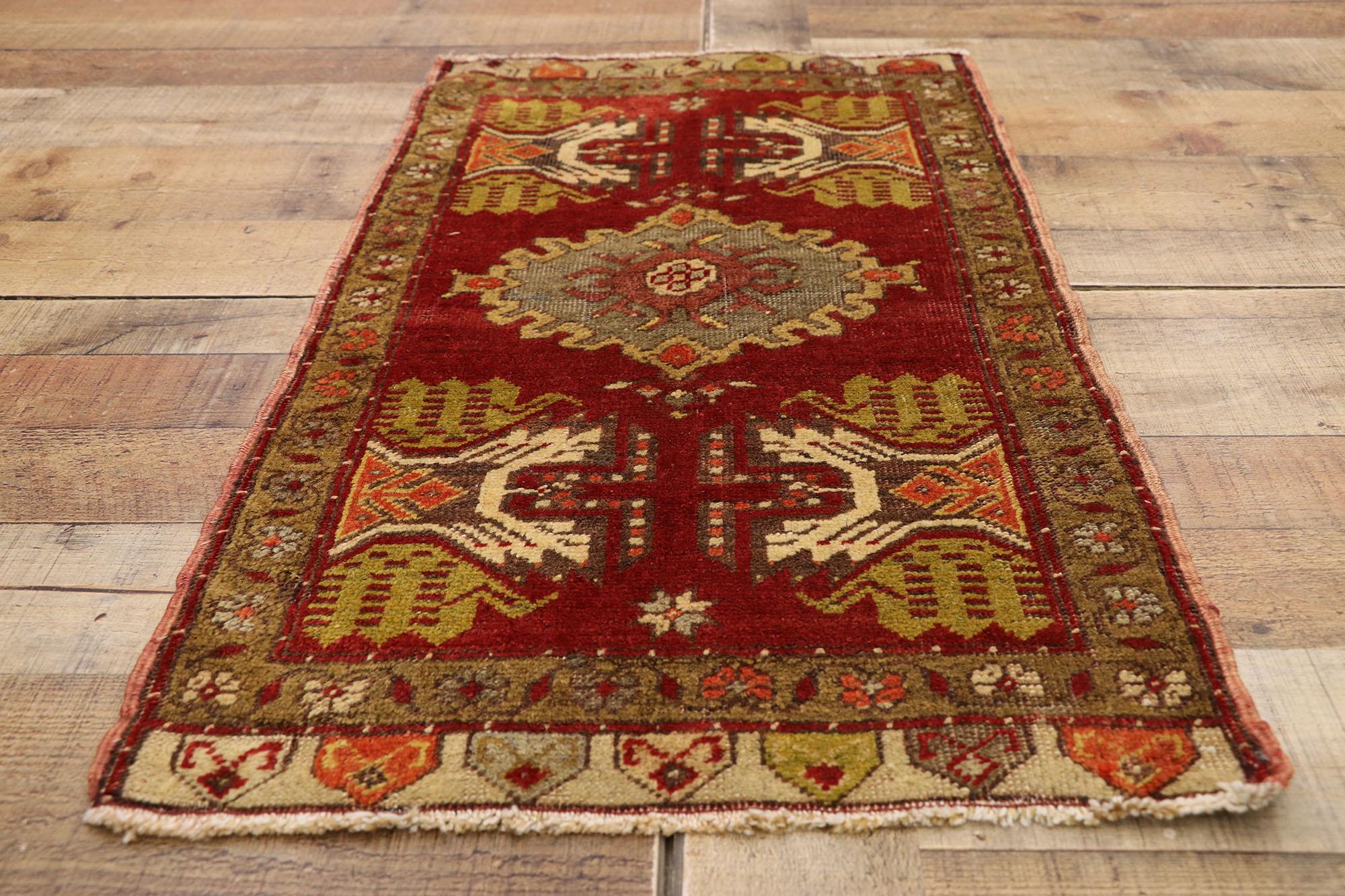20th Century  Vintage Turkish Oushak Yastik Scatter Rug, Small Accent Rug For Sale