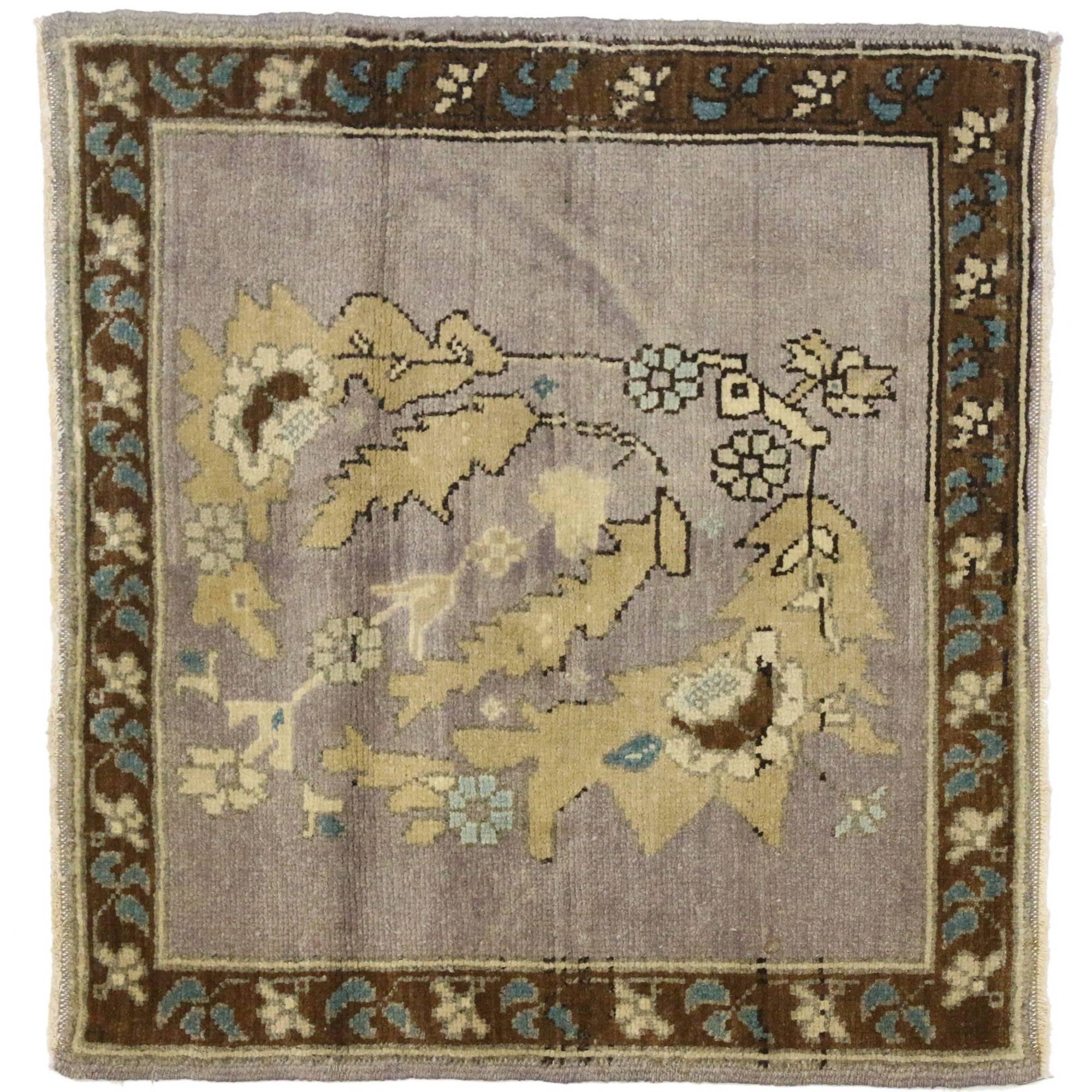 Vintage Turkish Oushak Rug Yastik Scatter Rug, Small Accent Square Rug