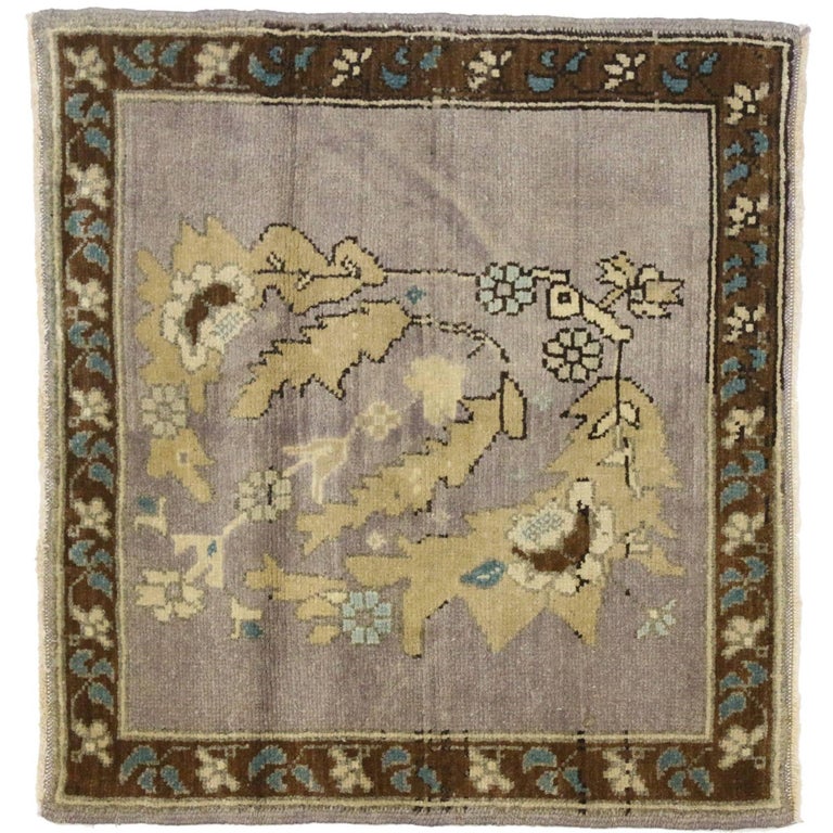 Vintage Turkish Oushak Rug Yastik Scatter Rug, Small Accent Square Rug at 1stDibs