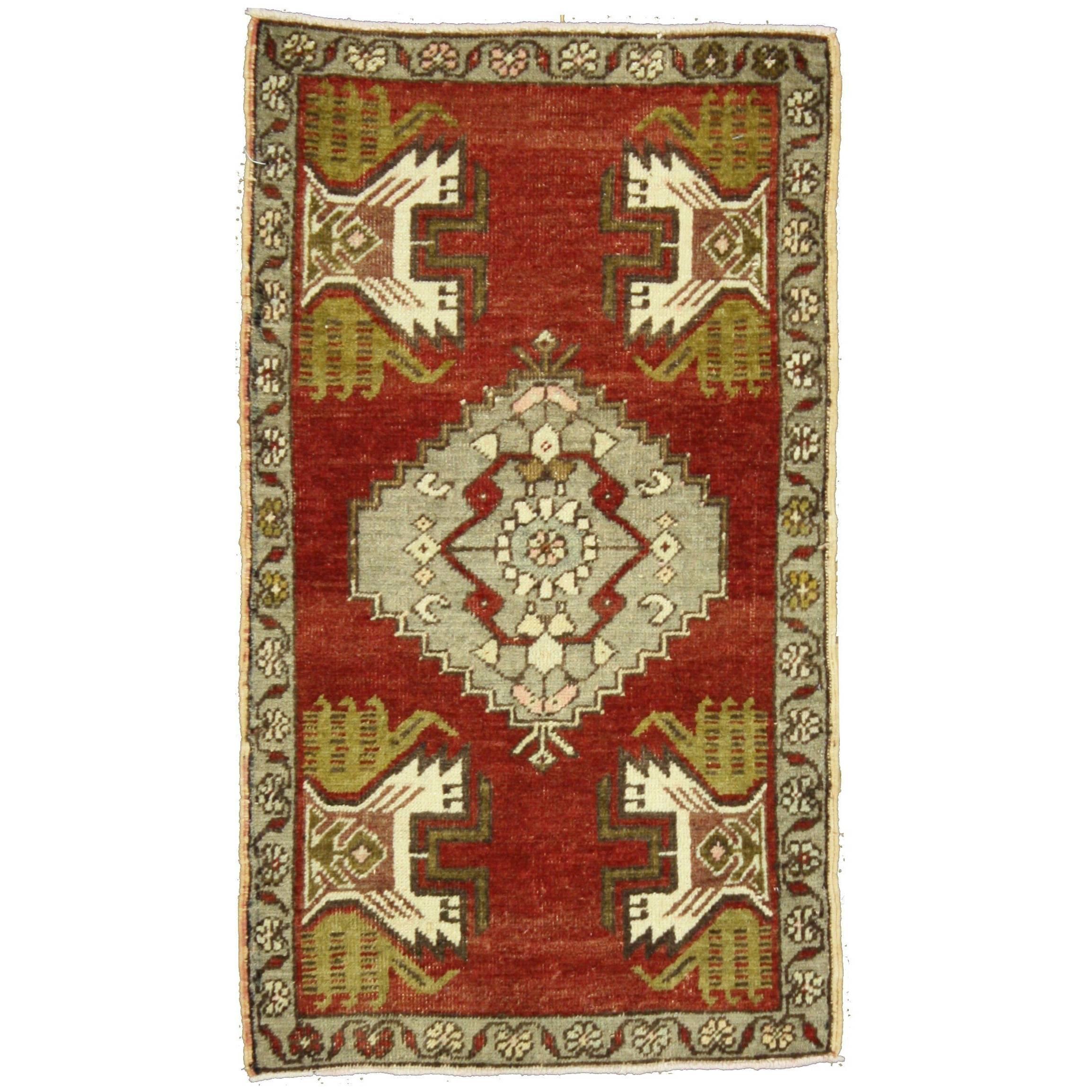 Alfombra turca vintage Oushak Yastik, pequeña alfombra de acento
