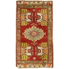 Tappeto vintage turco Oushak Yastik Scatter, piccolo tappeto d'accento