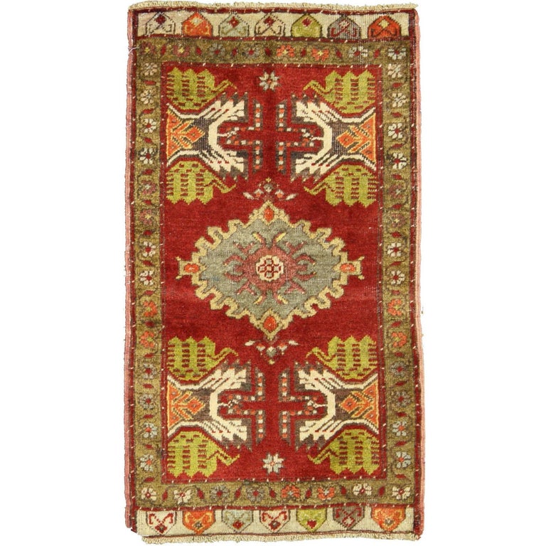 Vintage Turkish Oushak Yastik Scatter Rug, Small Accent Rug For Sale at