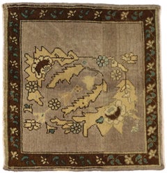 Vintage Turkish Oushak Rug Yastik Scatter Rug, Small Accent Square Rug
