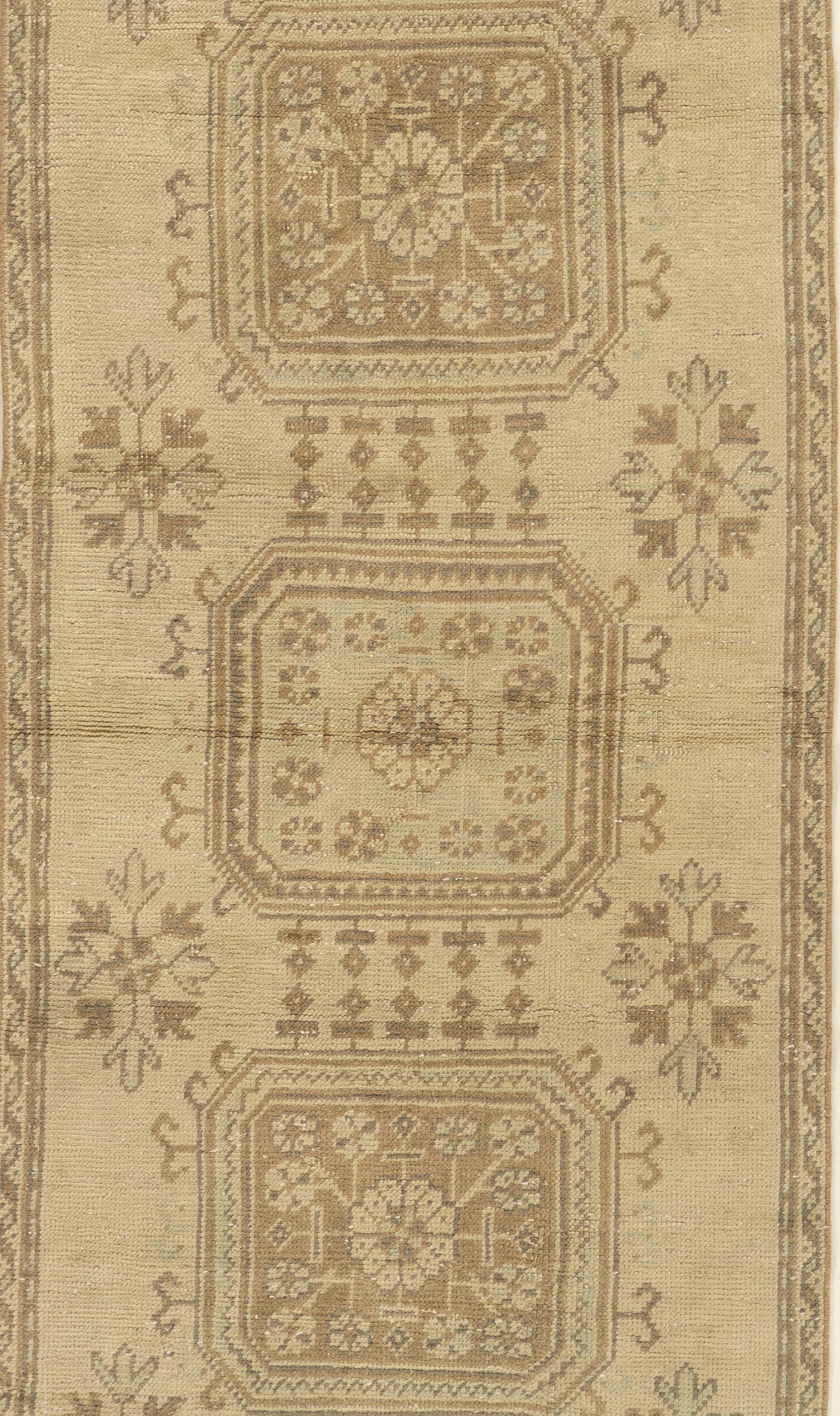 Hand-Knotted Vintage Turkish Oushak Runner 2'10 X 11' For Sale