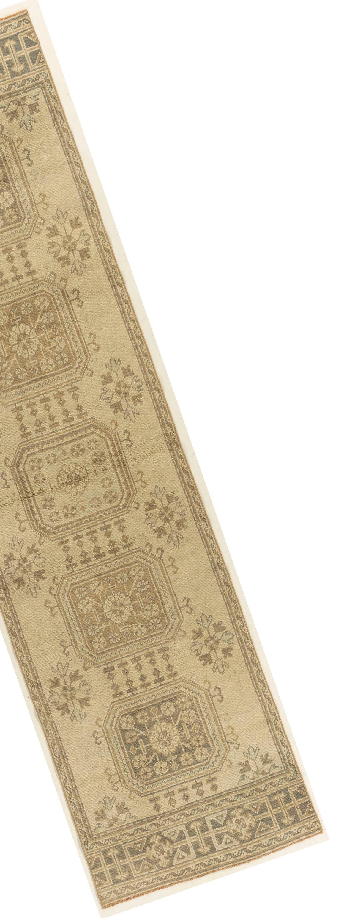 Türkischer Oushak-Läufer im Vintage-Stil 2'10 X 11' im Angebot 2