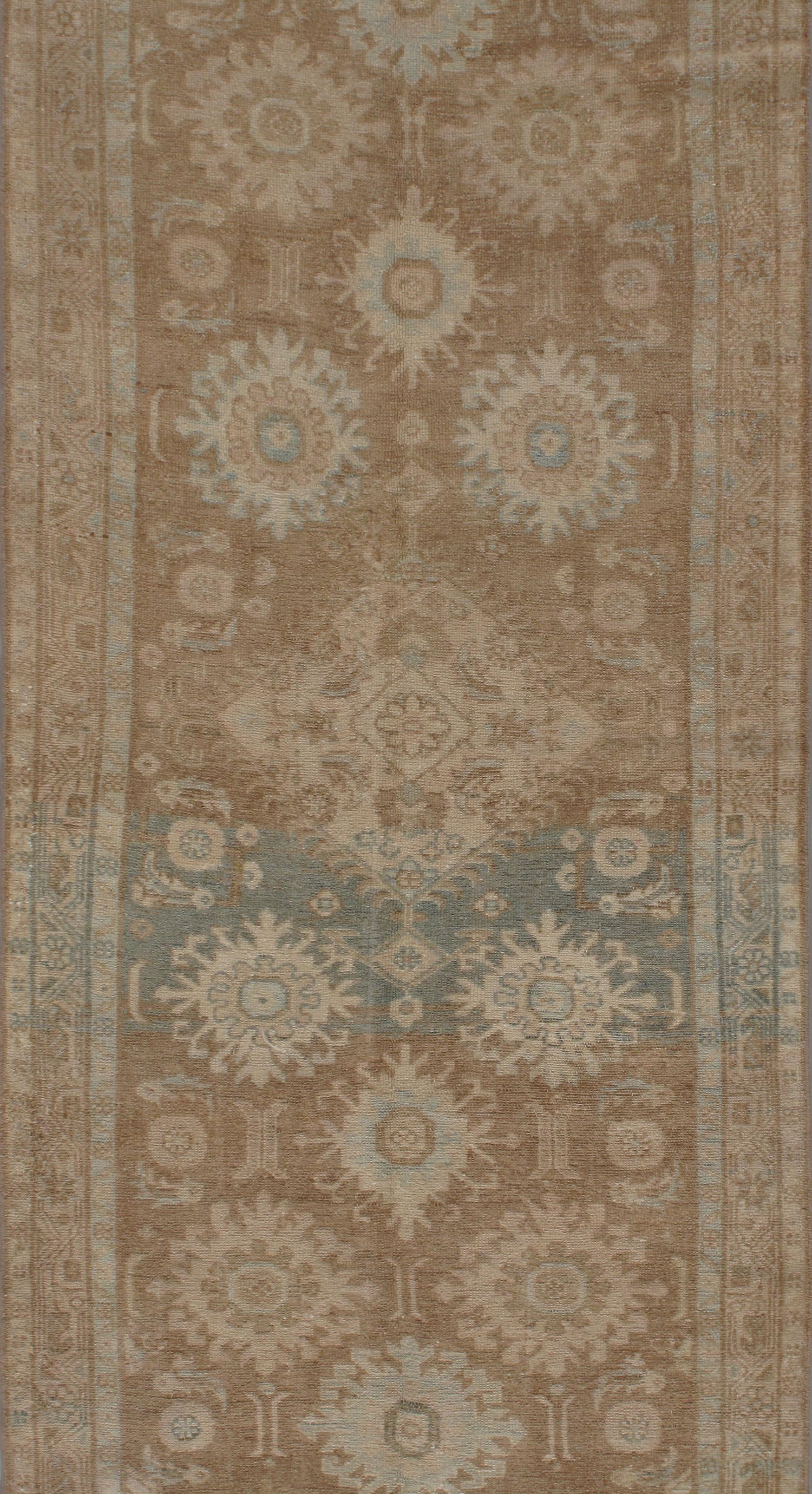 Vintage Turkish Oushak Runner, 3' x 9'7. Oushak's are known for their soft palettes combined with eccentric drawing. Oushak in western Turkey has the longest continuous rug weaving history, stretching back at least to the mid-fifteenth century. It