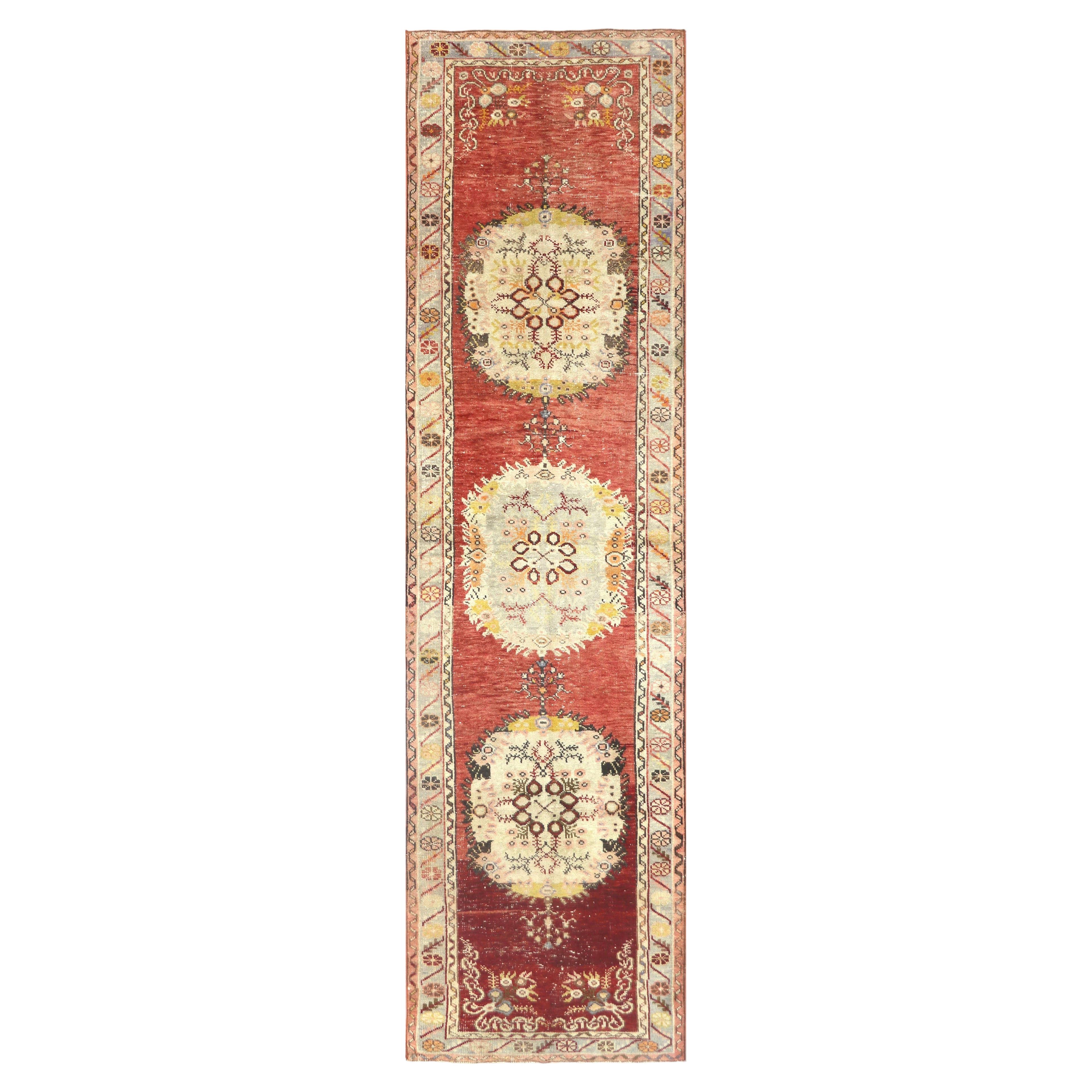 Tapis de course Oushak turc vintage - 3'2" x 11'6"
