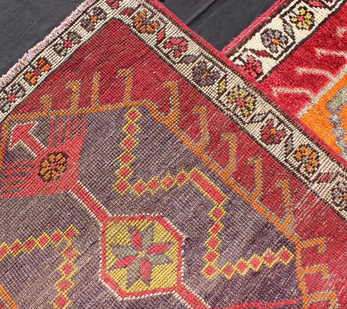 Wool Vintage Turkish Oushak Runner with Bright and Colorful Medallion Design For Sale