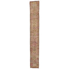 Vintage Turkish Oushak Runner, Extra-Long and Narrow Hallway Runner