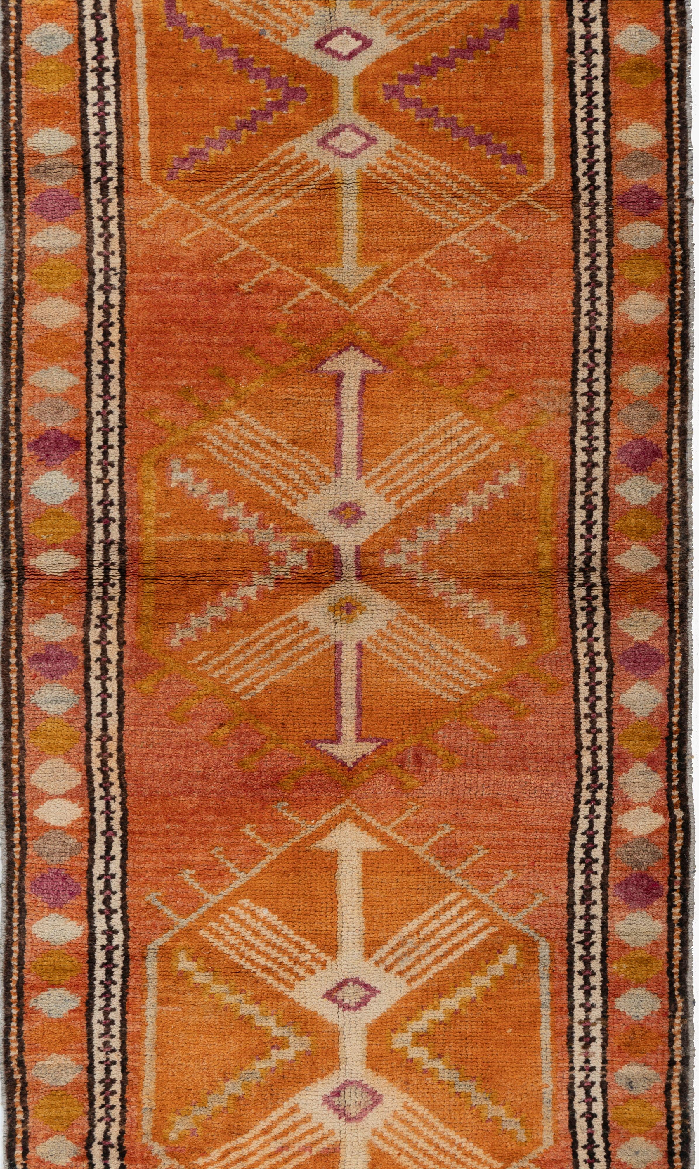 Vintage Turkish Oushak Runner 2'11 x 14'7. The luxurious quality of the wool (for which Oushaks have always been famous) contributed to the vibrancy of the colors. Unlike most Turkish rugs, Oushak rugs were heavily influenced by Persian design. Many