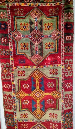 Early 20th Century Turkish Oushak Long Runner in Green, Red, Brown