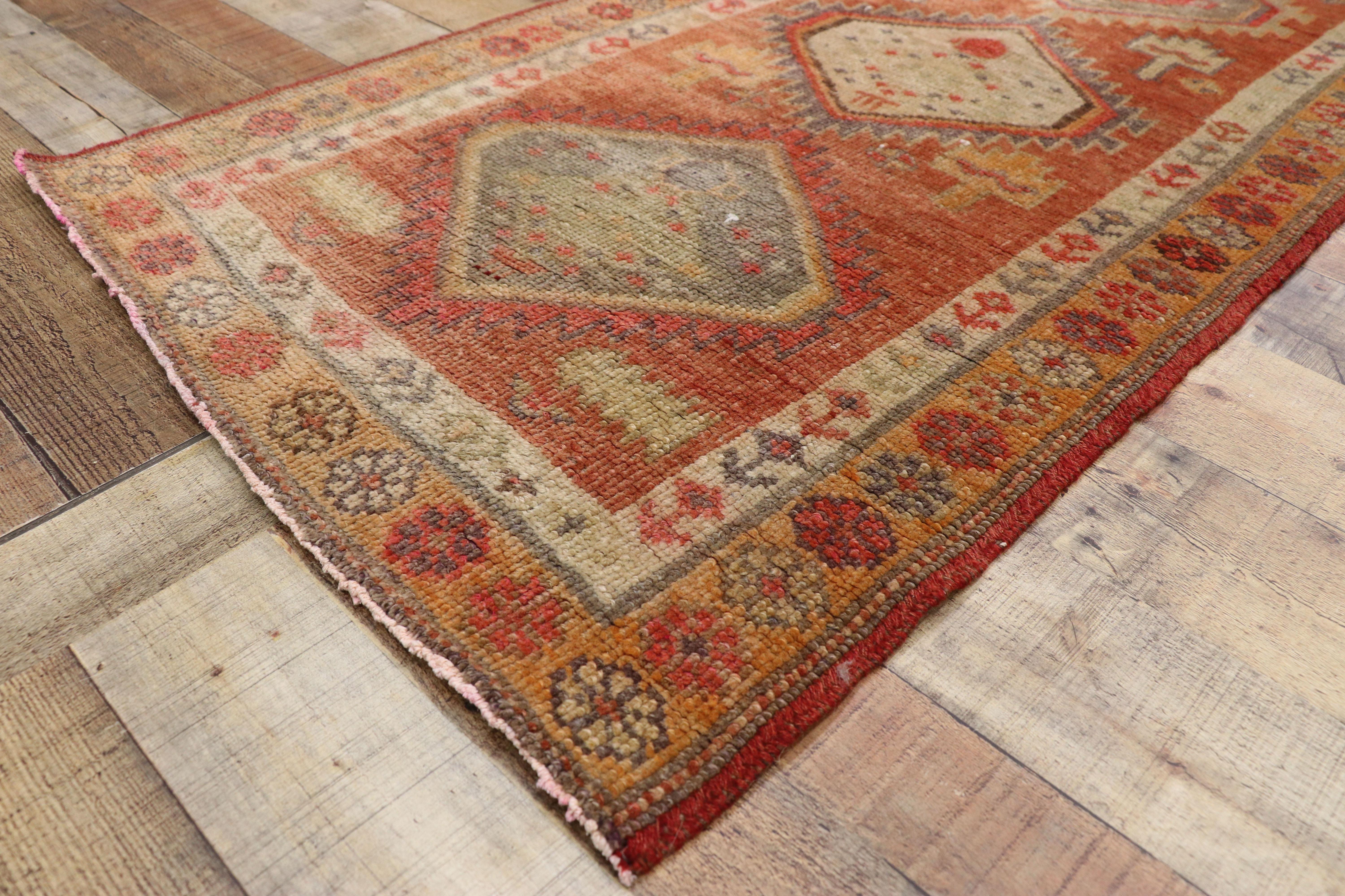 Wool Vintage Turkish Oushak Runner with Modern Northwest Style For Sale