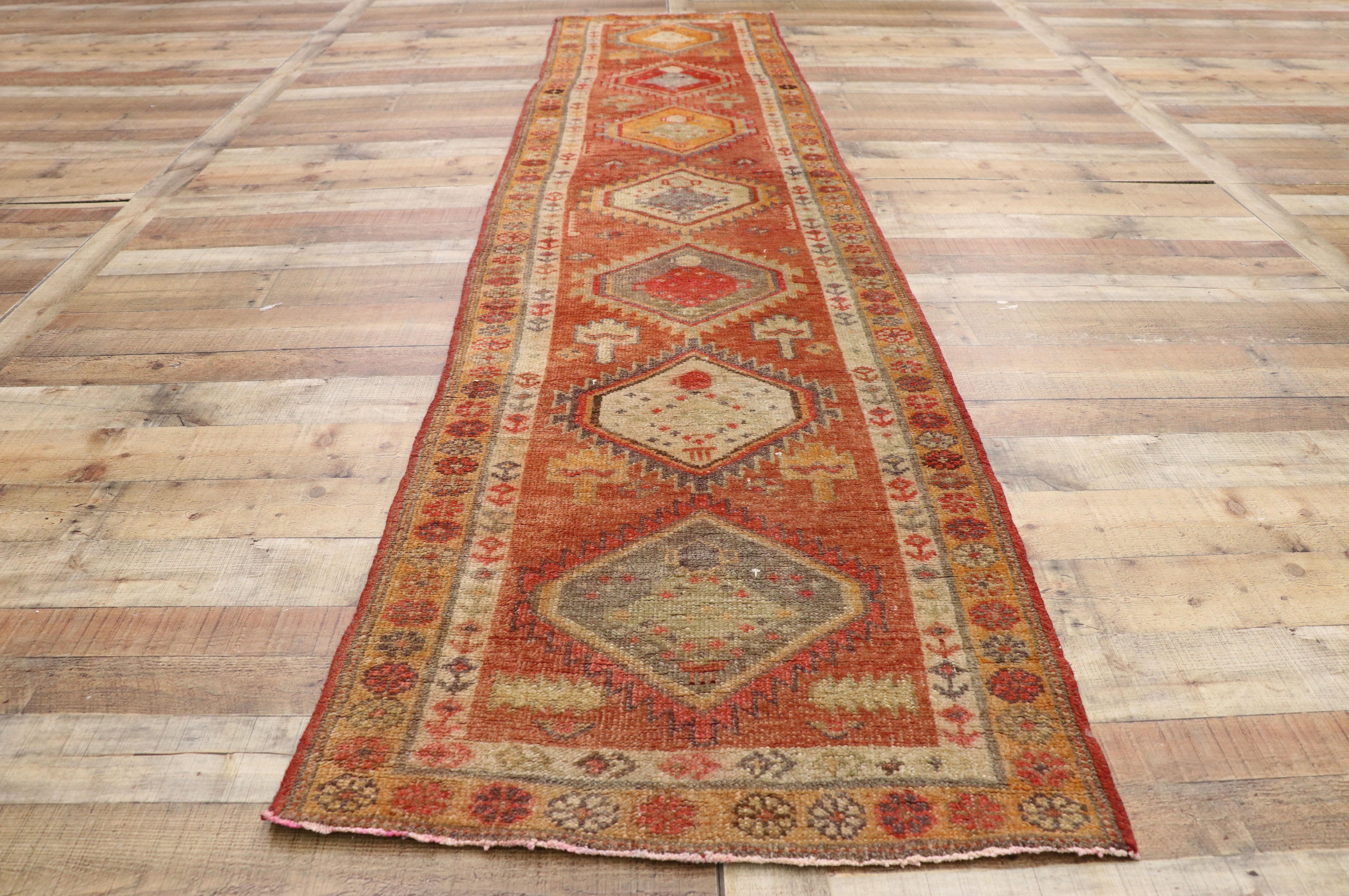 Vintage Turkish Oushak Runner with Modern Northwest Style For Sale 1