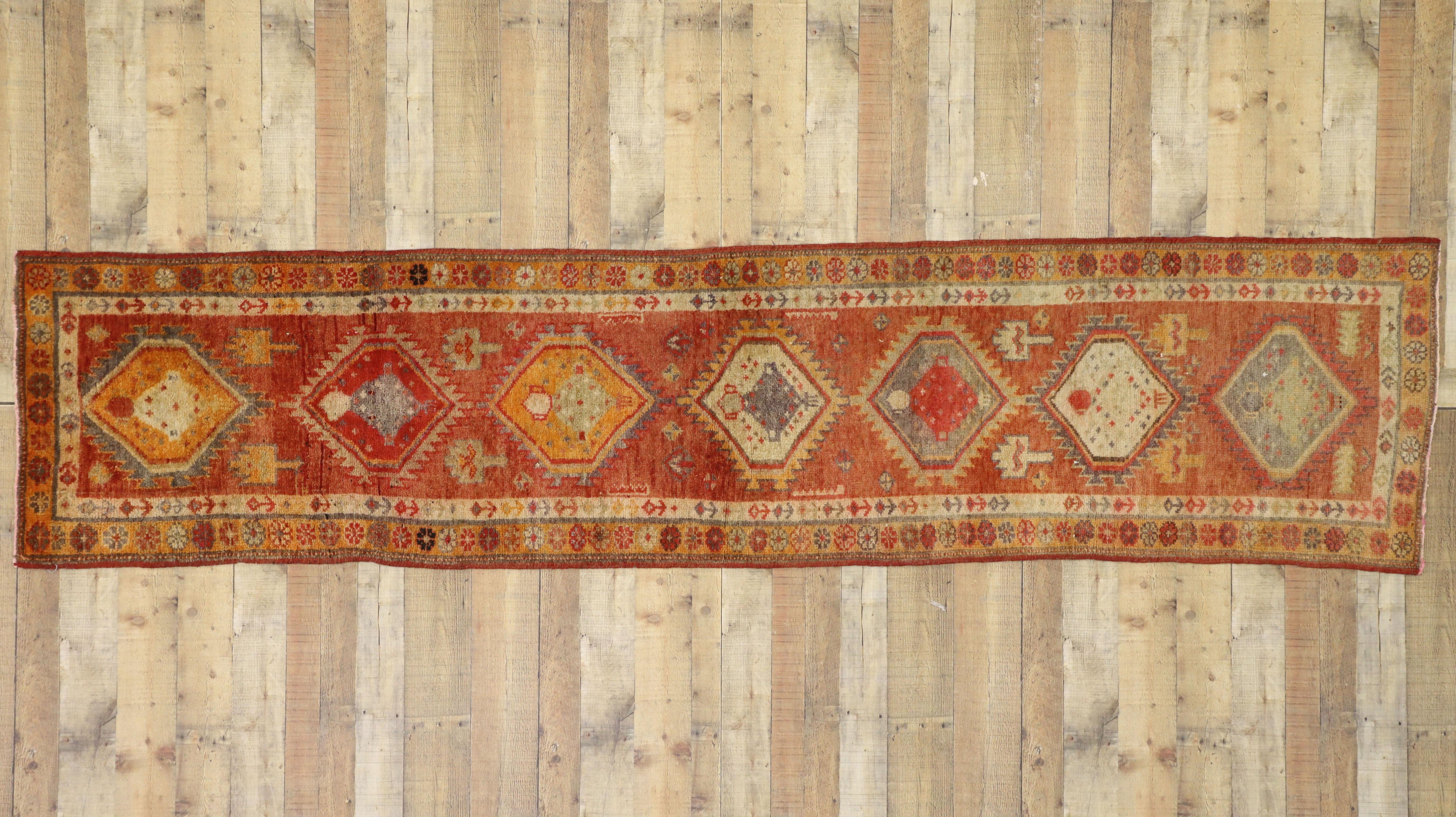 Vintage Turkish Oushak Runner with Modern Northwest Style For Sale 2