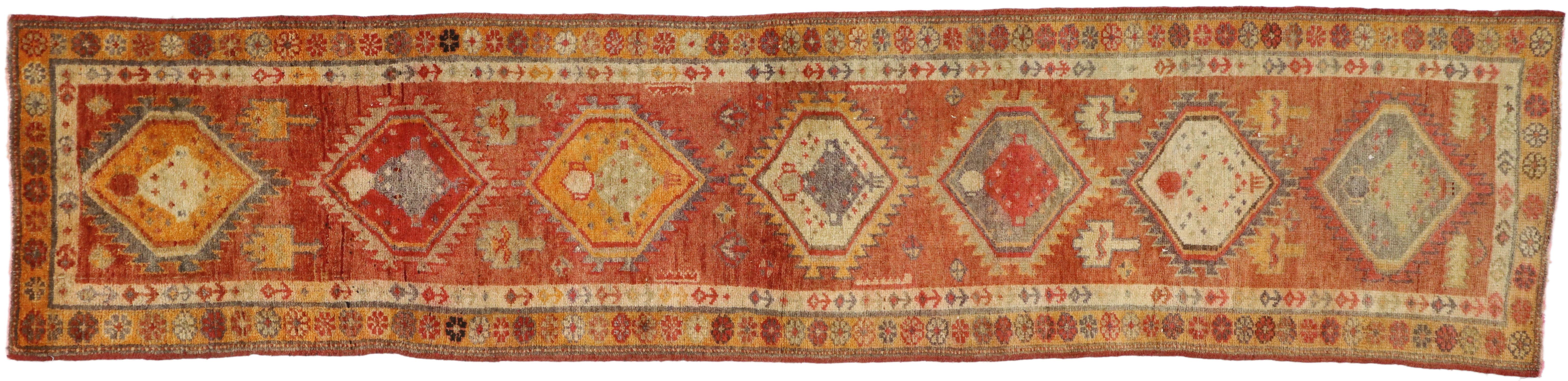 Vintage Turkish Oushak Runner with Modern Northwest Style For Sale 3