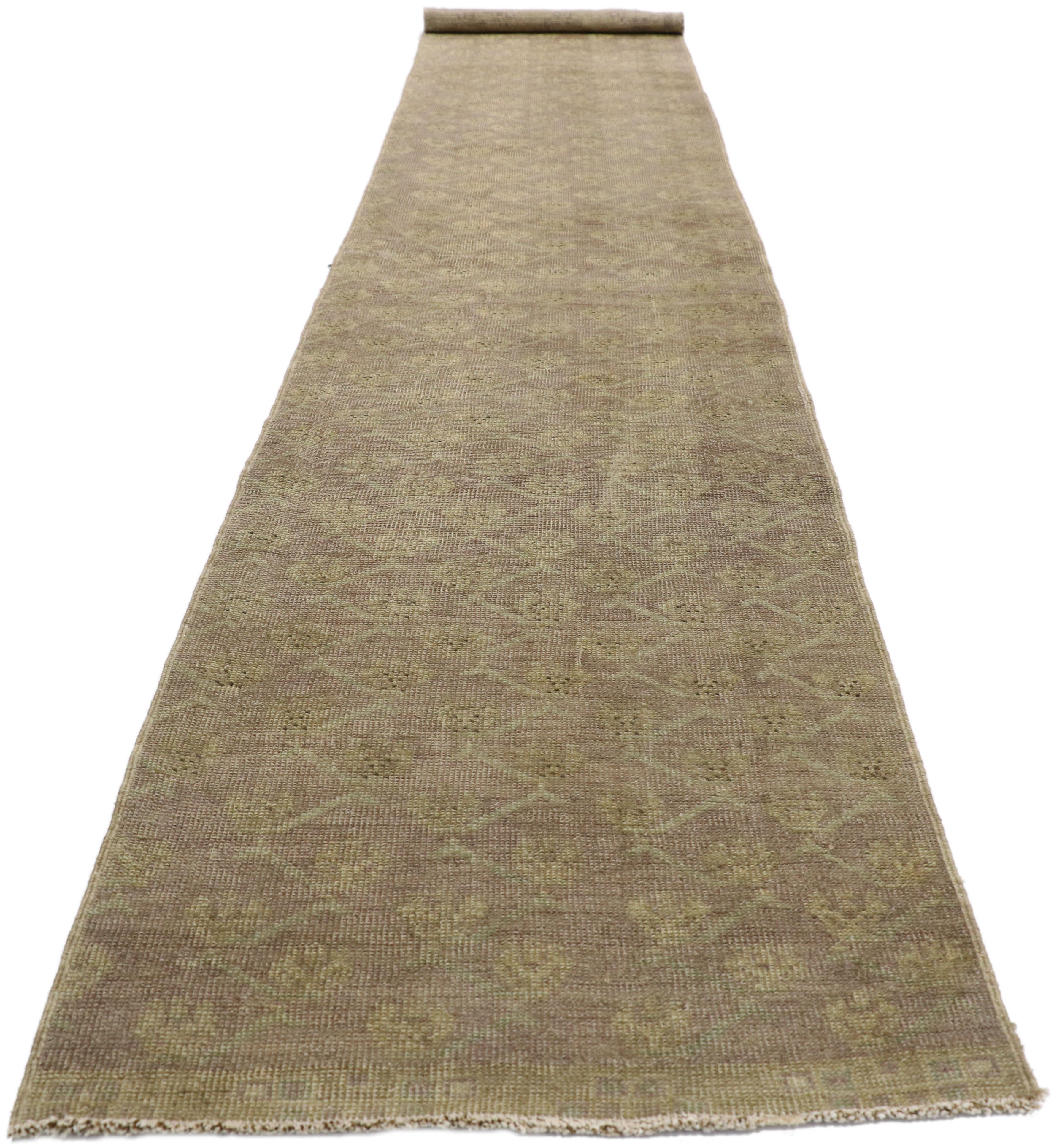 Hand-Knotted Vintage Turkish Oushak Runner with French Country Cottage Style