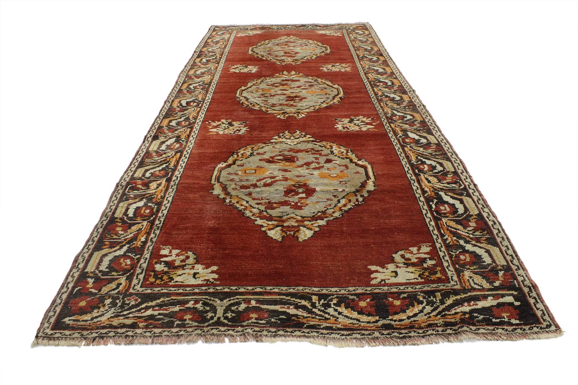 Vintage Turkish Oushak Hallway Runner with Neoclassical Art Nouveau Style For Sale 5