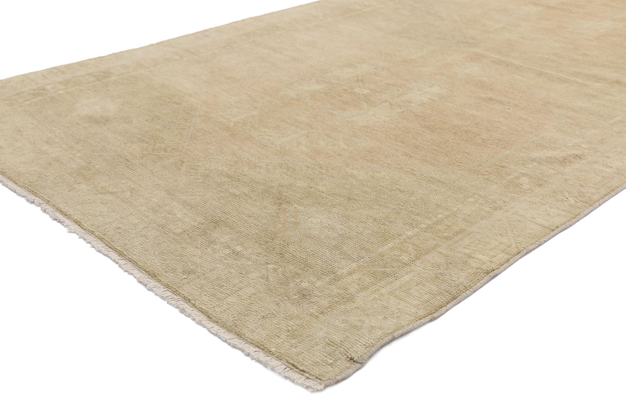 52498 vintage Turkish Oushak runner with modern Amish-Shaker style, hallway runner. This hand knotted wool vintage Turkish Oushak hallway runner creates a stylish runway for nearly any tastefully appointed interior. Like a nourishing exotic tonic to