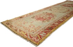 Distressed Vintage Turkish Oushak Runner with Romantic French Country Style