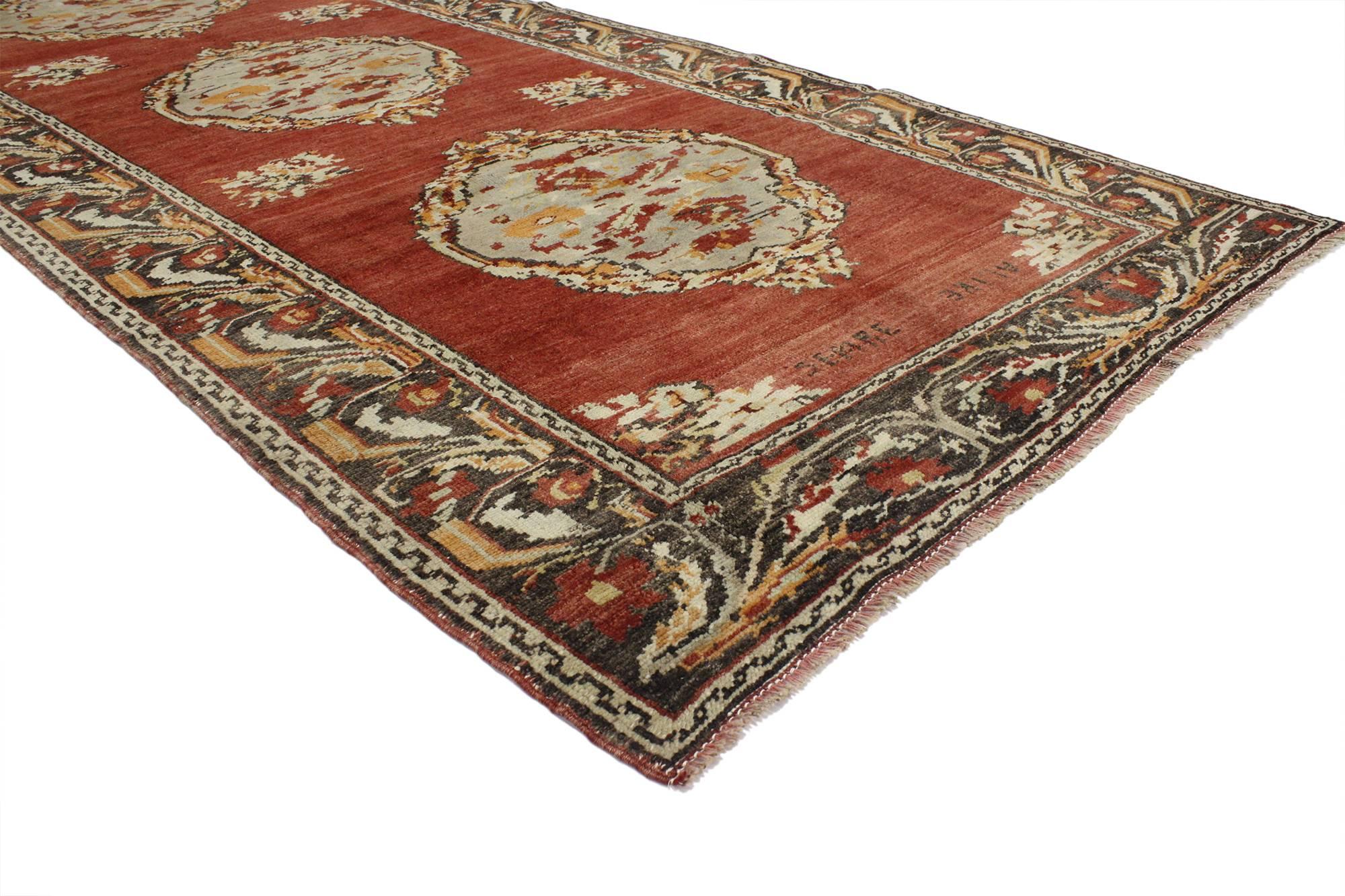 Vintage Turkish Oushak Hallway Runner with Neoclassical Art Nouveau Style For Sale 4