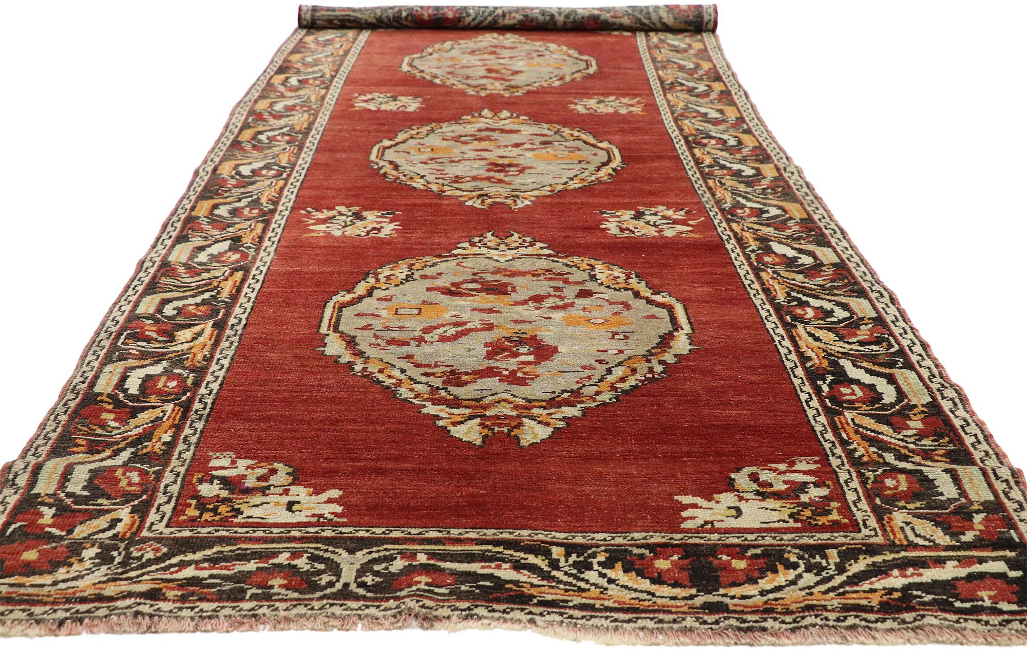 Hand-Knotted Vintage Turkish Oushak Hallway Runner with Neoclassical Art Nouveau Style For Sale