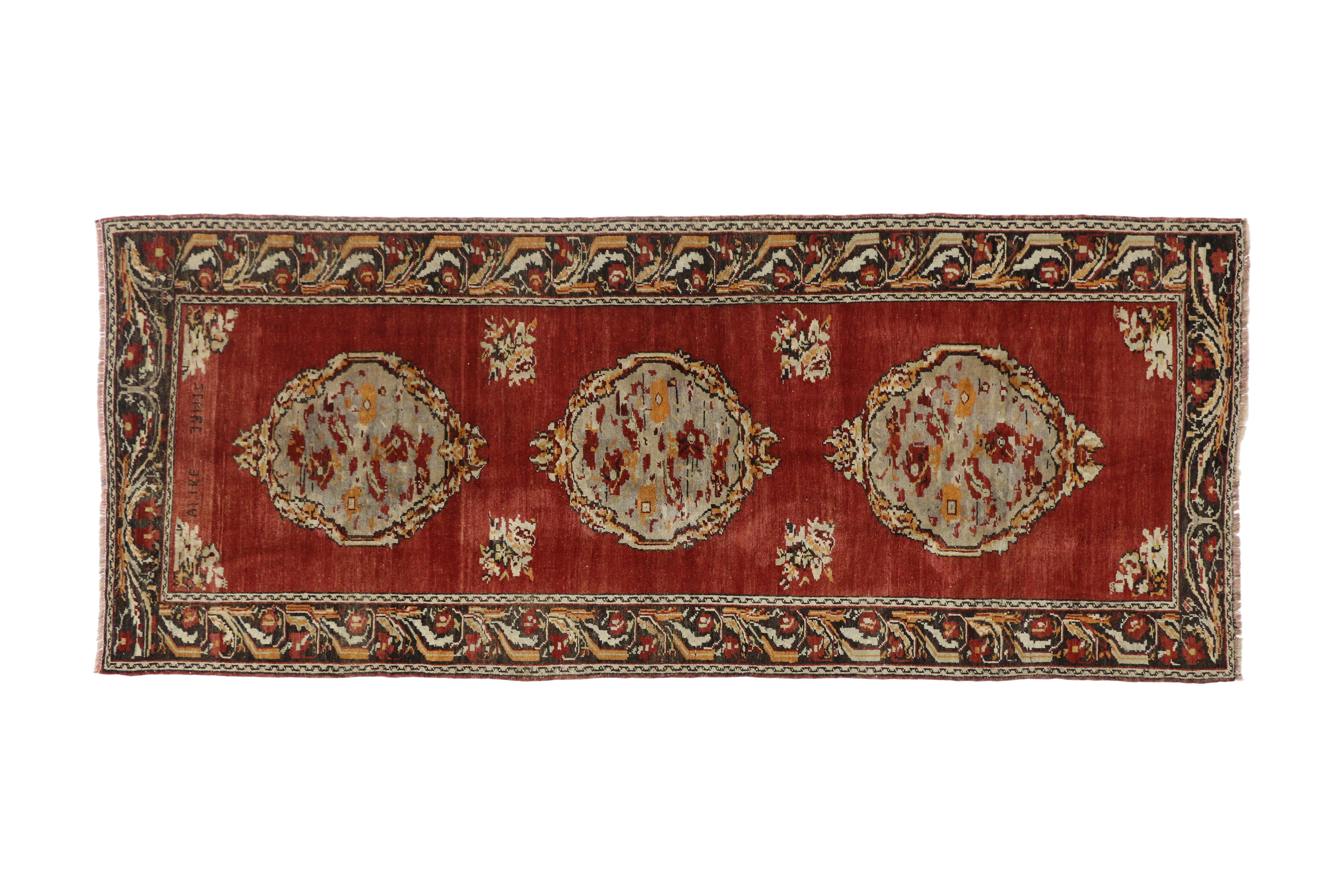 Vintage Turkish Oushak Hallway Runner with Neoclassical Art Nouveau Style For Sale 6