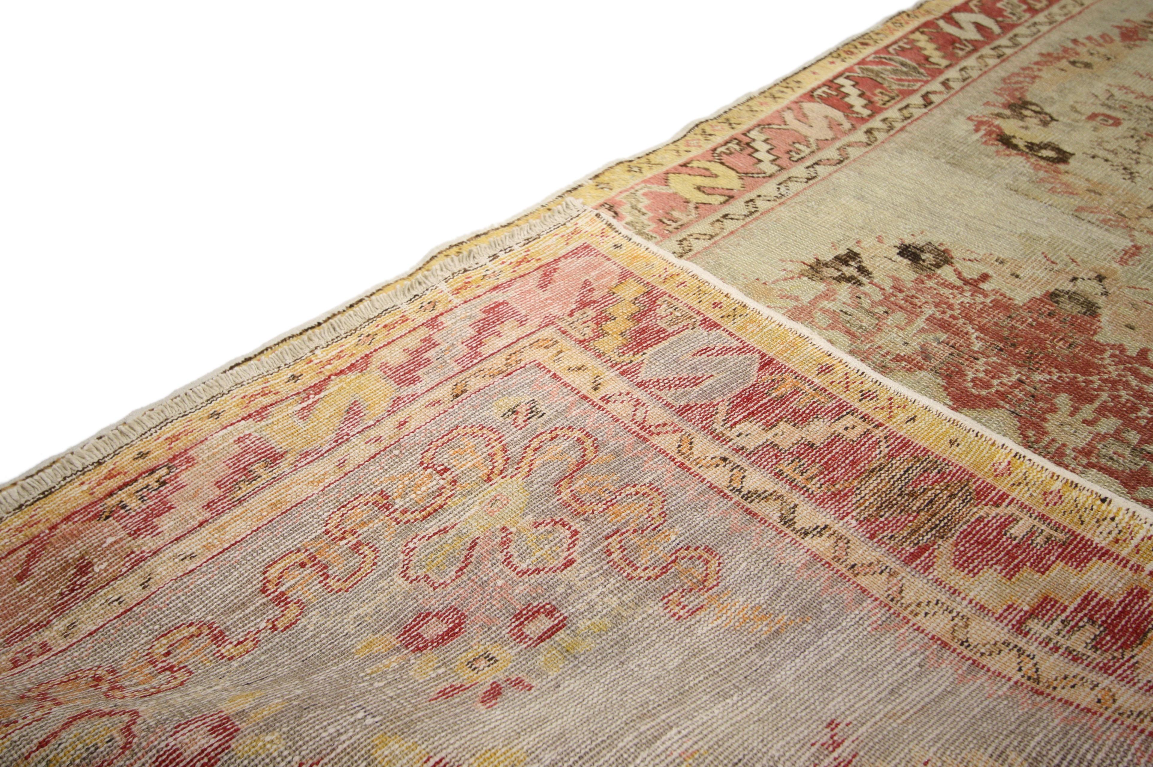 20th Century Distressed Vintage Turkish Oushak Runner with Romantic French Country Style For Sale