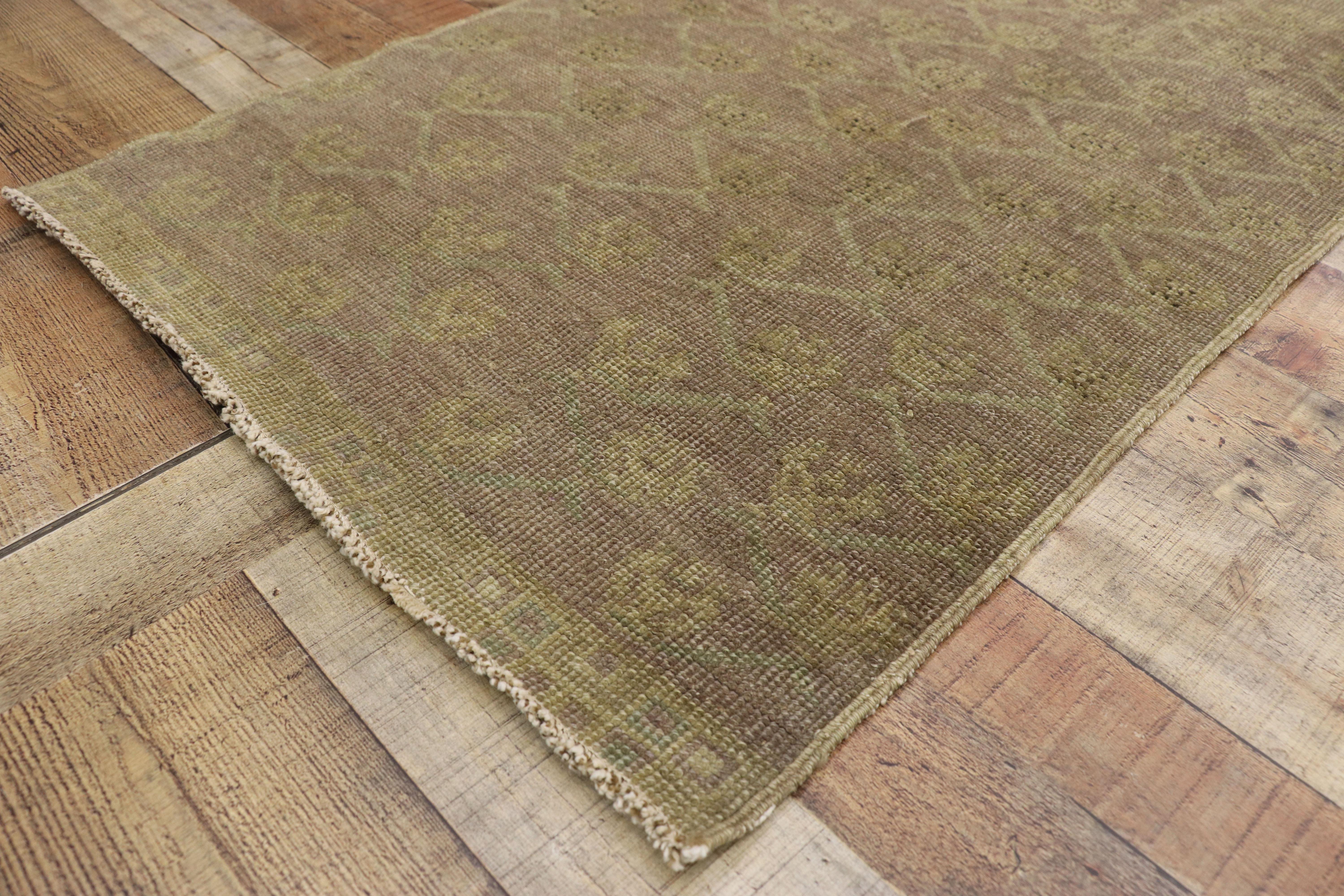 Wool Vintage Turkish Oushak Runner with French Country Cottage Style