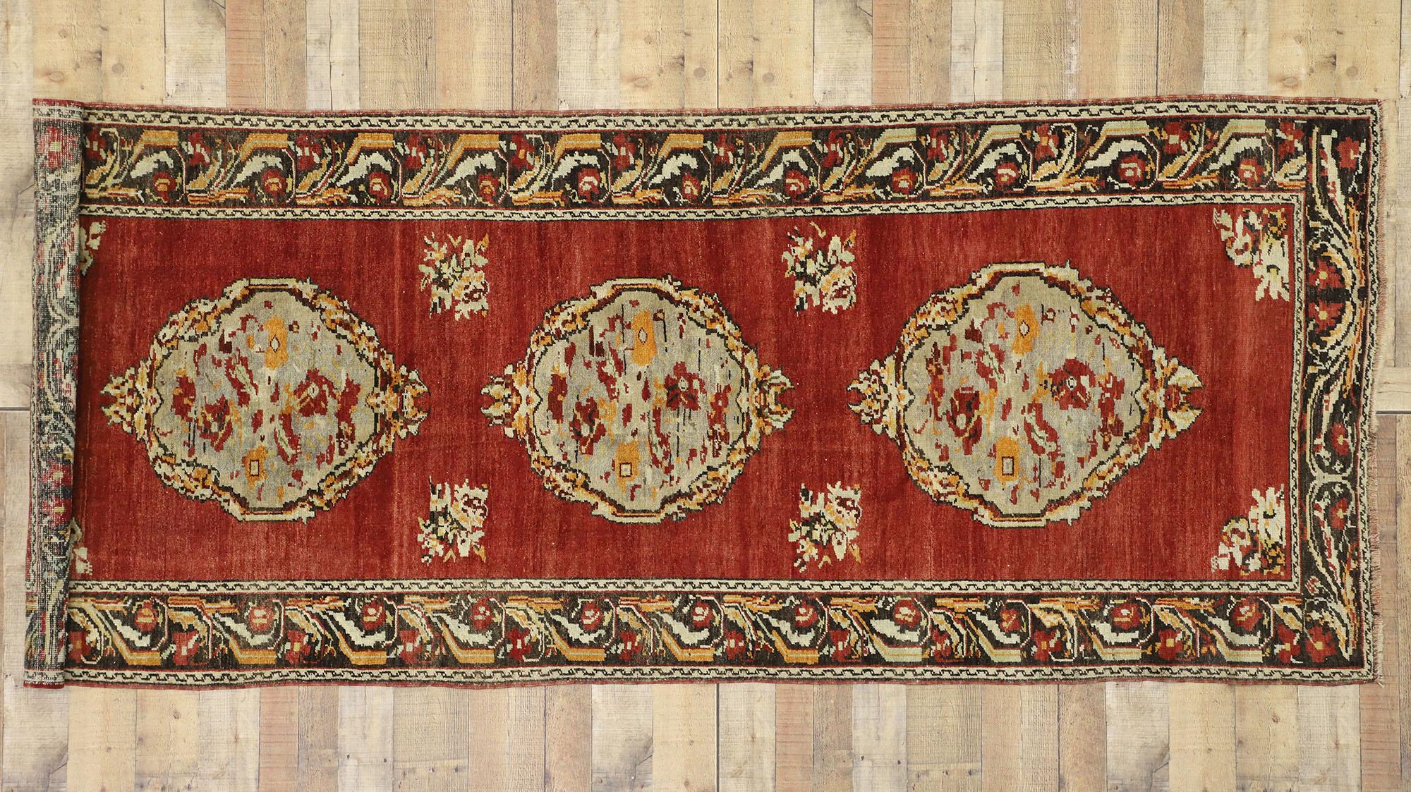 Vintage Turkish Oushak Hallway Runner with Neoclassical Art Nouveau Style For Sale 2