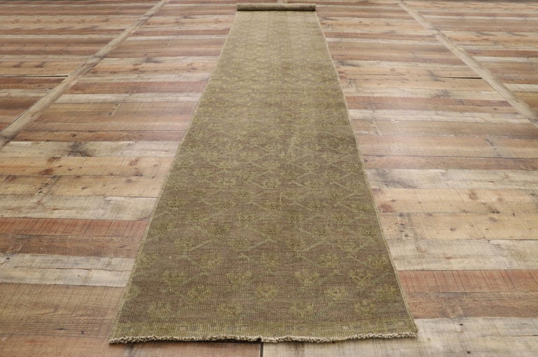 Vintage Turkish Oushak Runner with French Country Cottage Style For Sale 1