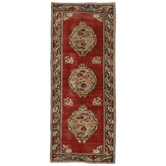 Vintage Turkish Oushak Hallway Runner with Neoclassical Art Nouveau Style