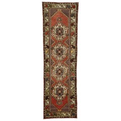 Alfombra Turca Oushak Vintage de Estilo Jacobeo, Alfombra de Pasillo