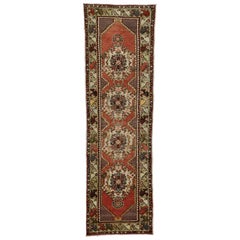 Used Turkish Oushak Runner with Jacobean Style, Hallway Runner