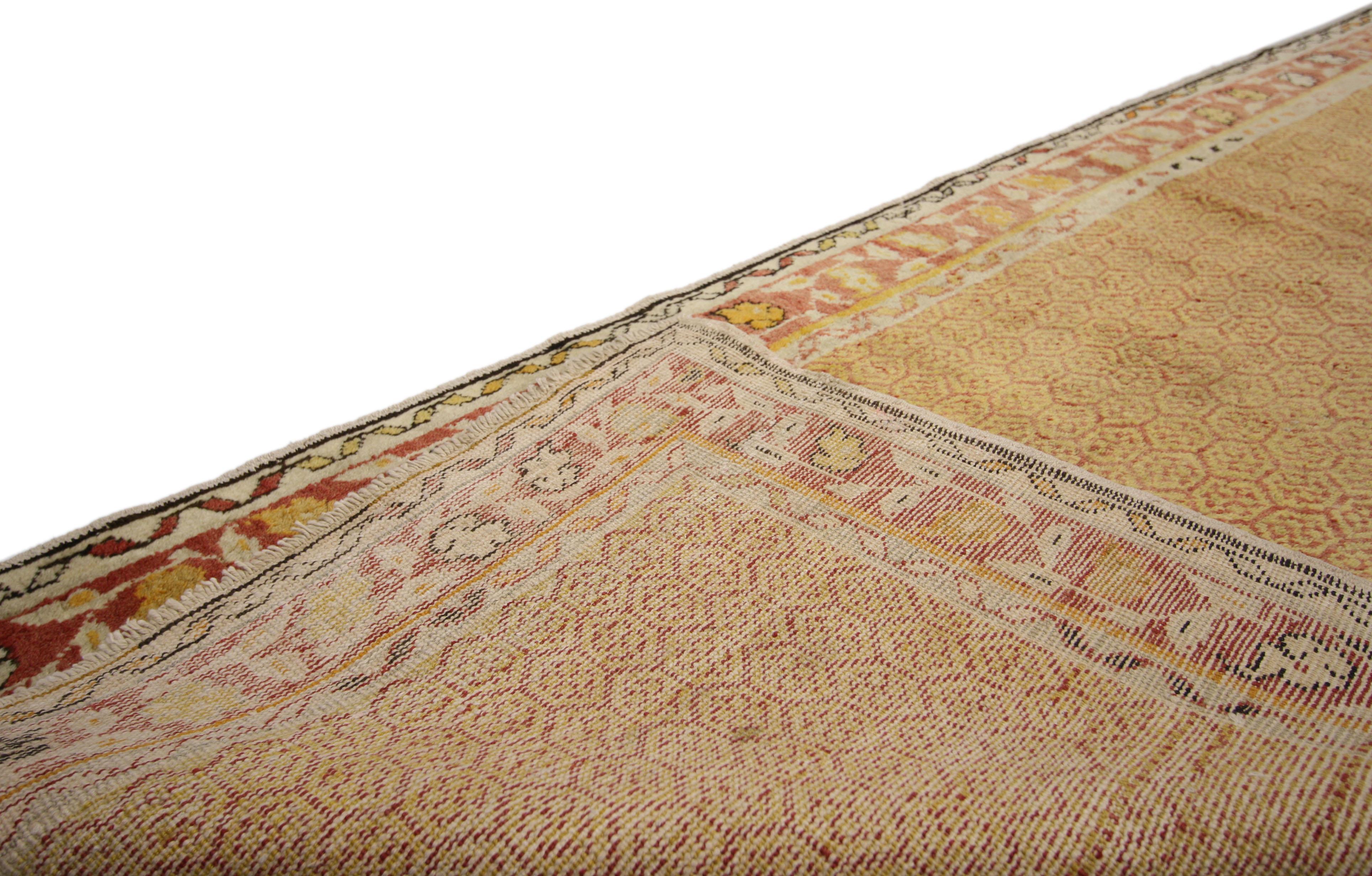 Hand-Knotted Vintage Turkish Oushak Runner, Hallway Runner with Craftsman Art Deco Style For Sale