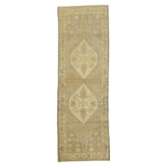 Vintage Turkish Oushak Runner, Hallway Runner with Muted Pastel Colors