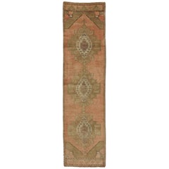 Vintage Turkish Oushak Runner, Hallway Runner with Tribal Style, Soft Colors