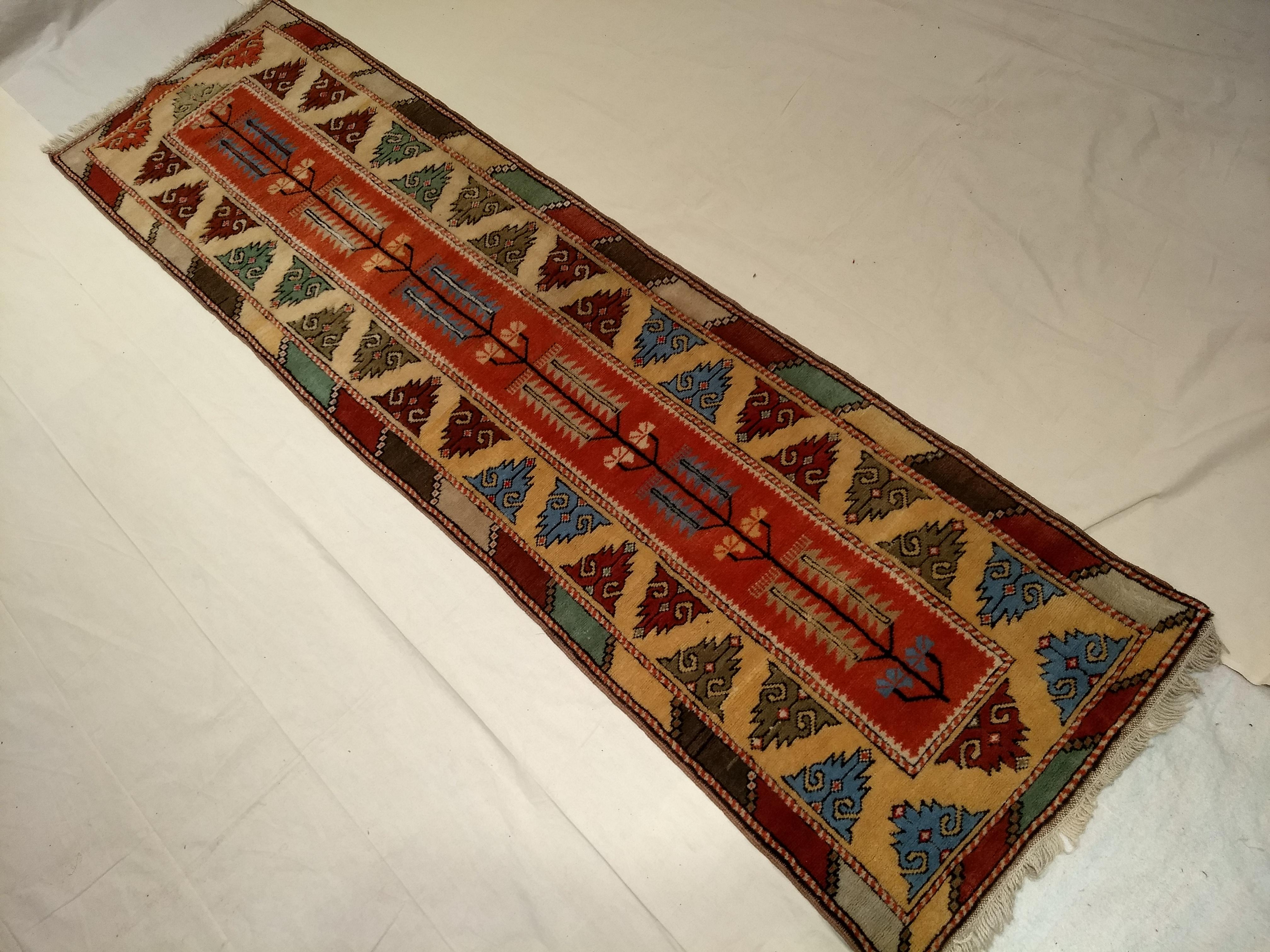 Vintage Turkish Oushak Runner in a Terracotta Red and Pale Yellow Colors For Sale 4