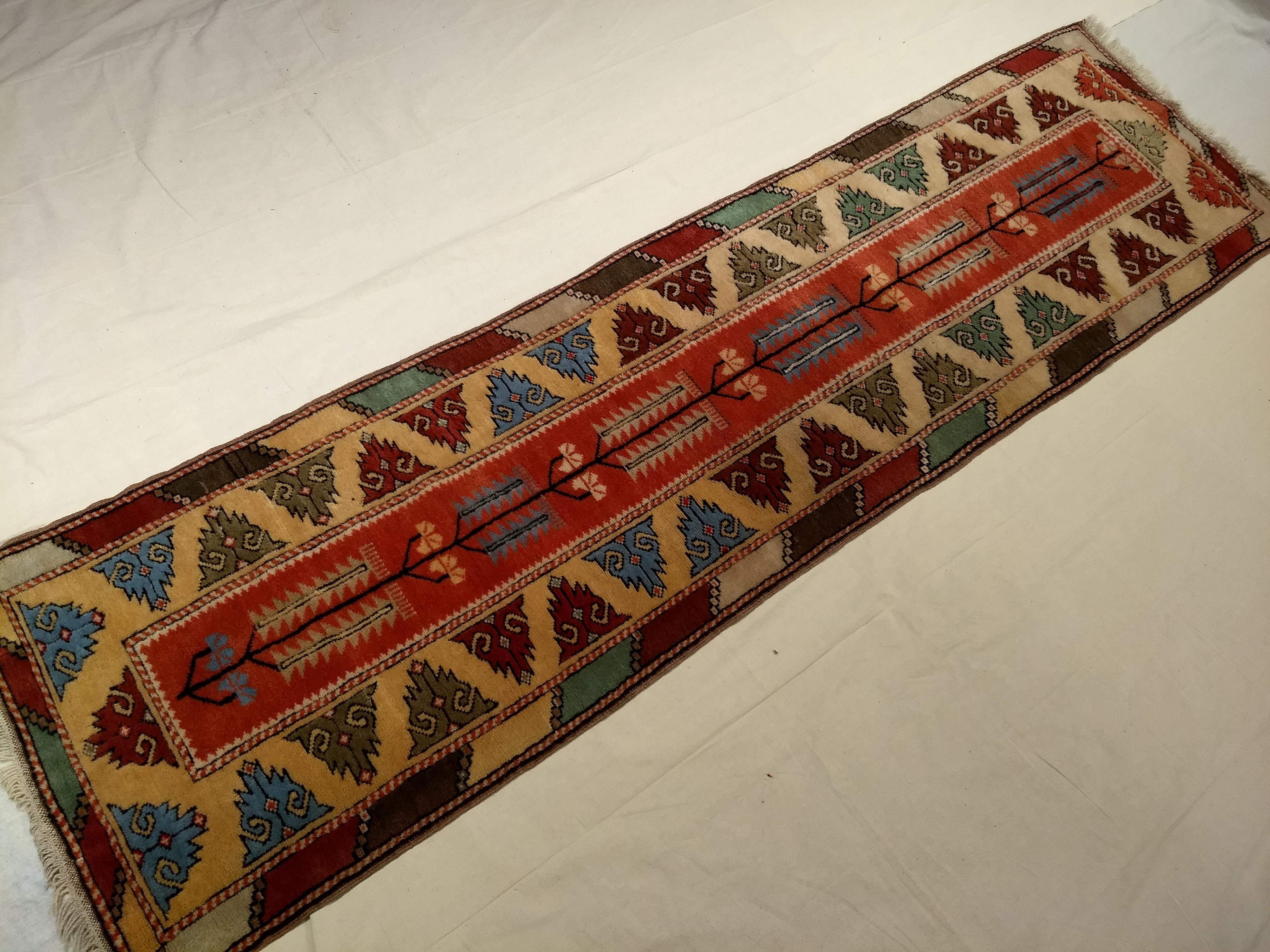 Vintage Turkish Oushak Runner in a Terracotta Red and Pale Yellow Colors For Sale 5