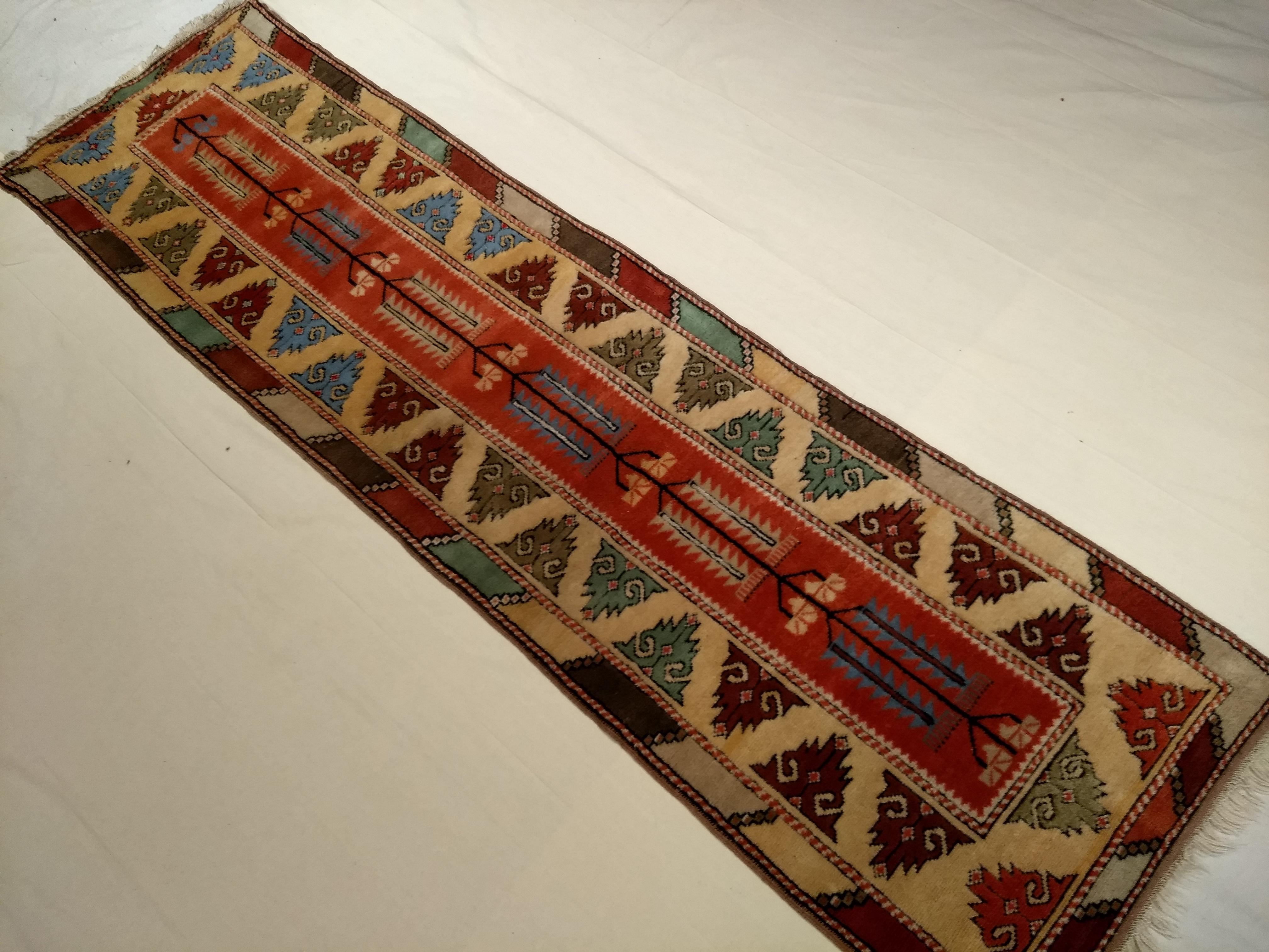 Vintage Turkish Oushak Runner in a Terracotta Red and Pale Yellow Colors For Sale 6