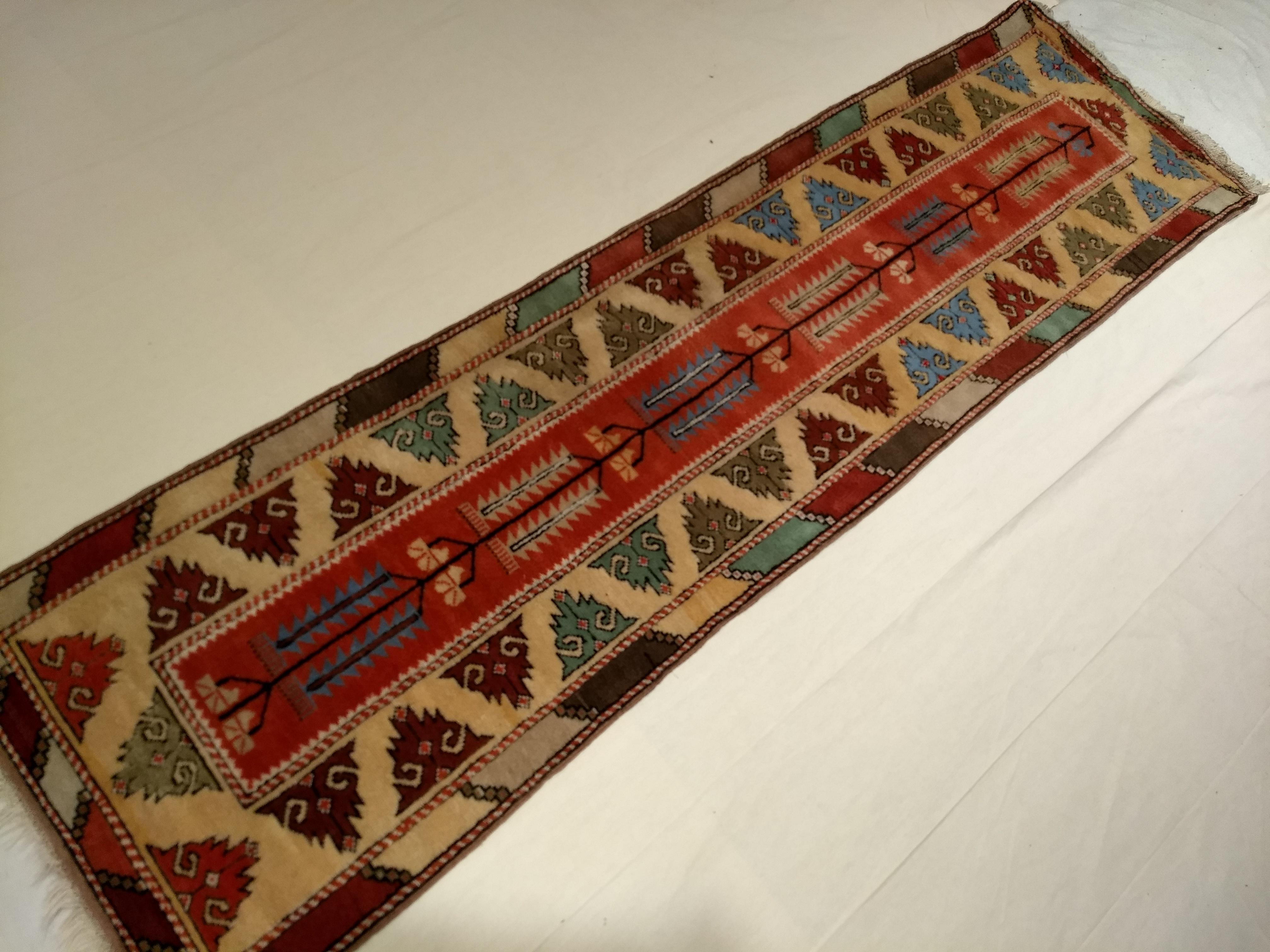 Vintage Turkish Oushak Runner in a Terracotta Red and Pale Yellow Colors For Sale 7