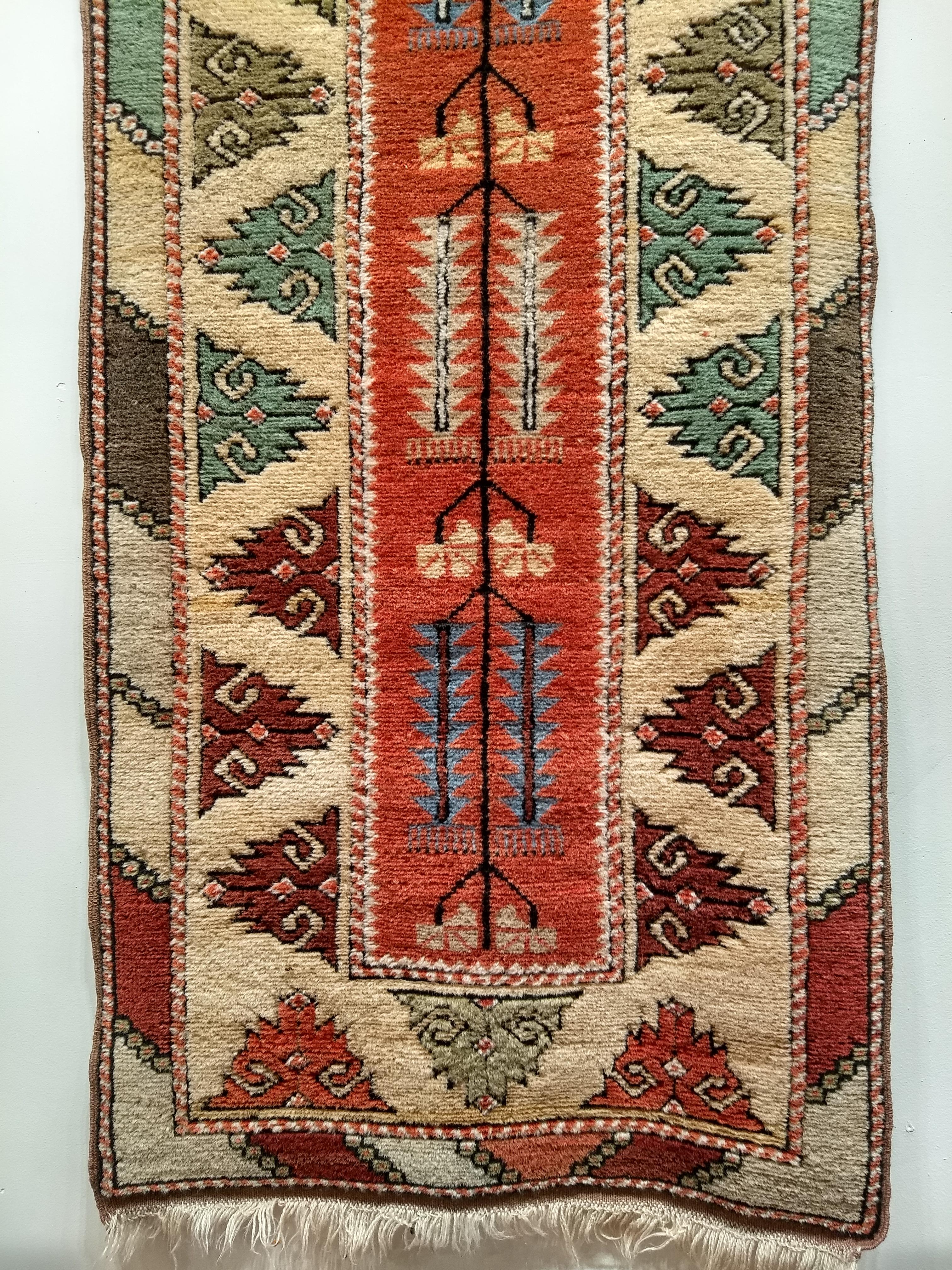 Vintage Turkish Oushak Runner in a Terracotta Red and Pale Yellow Colors In Good Condition For Sale In Barrington, IL