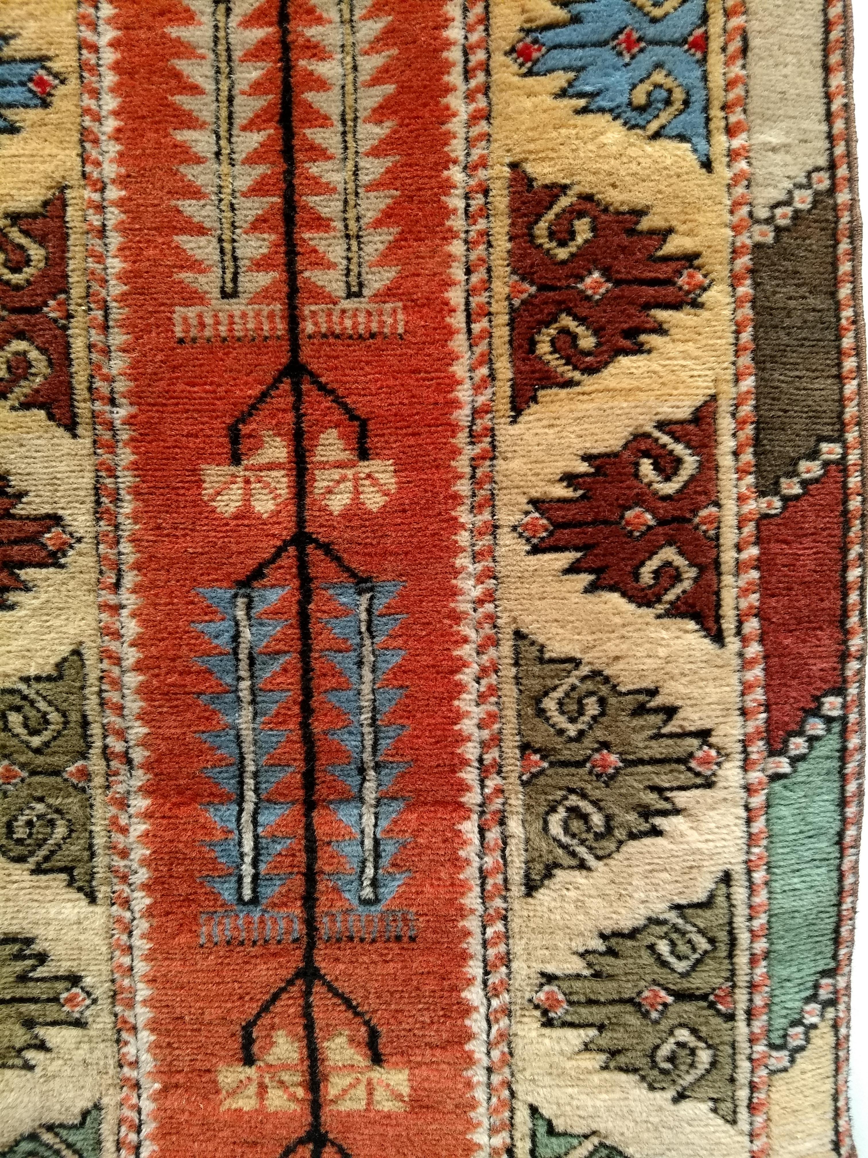 20th Century Vintage Turkish Oushak Runner in a Terracotta Red and Pale Yellow Colors For Sale