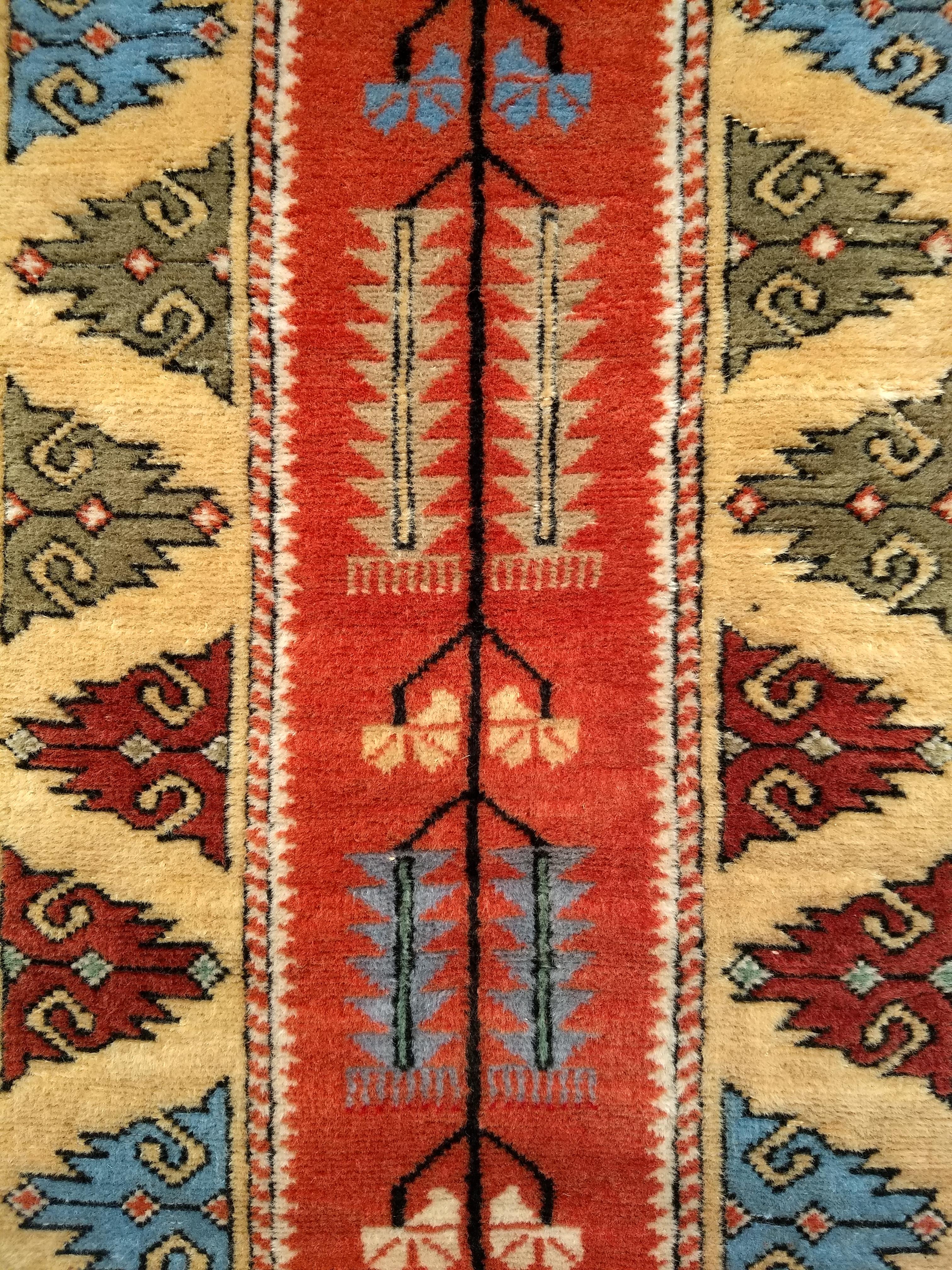 Wool Vintage Turkish Oushak Runner in a Terracotta Red and Pale Yellow Colors For Sale