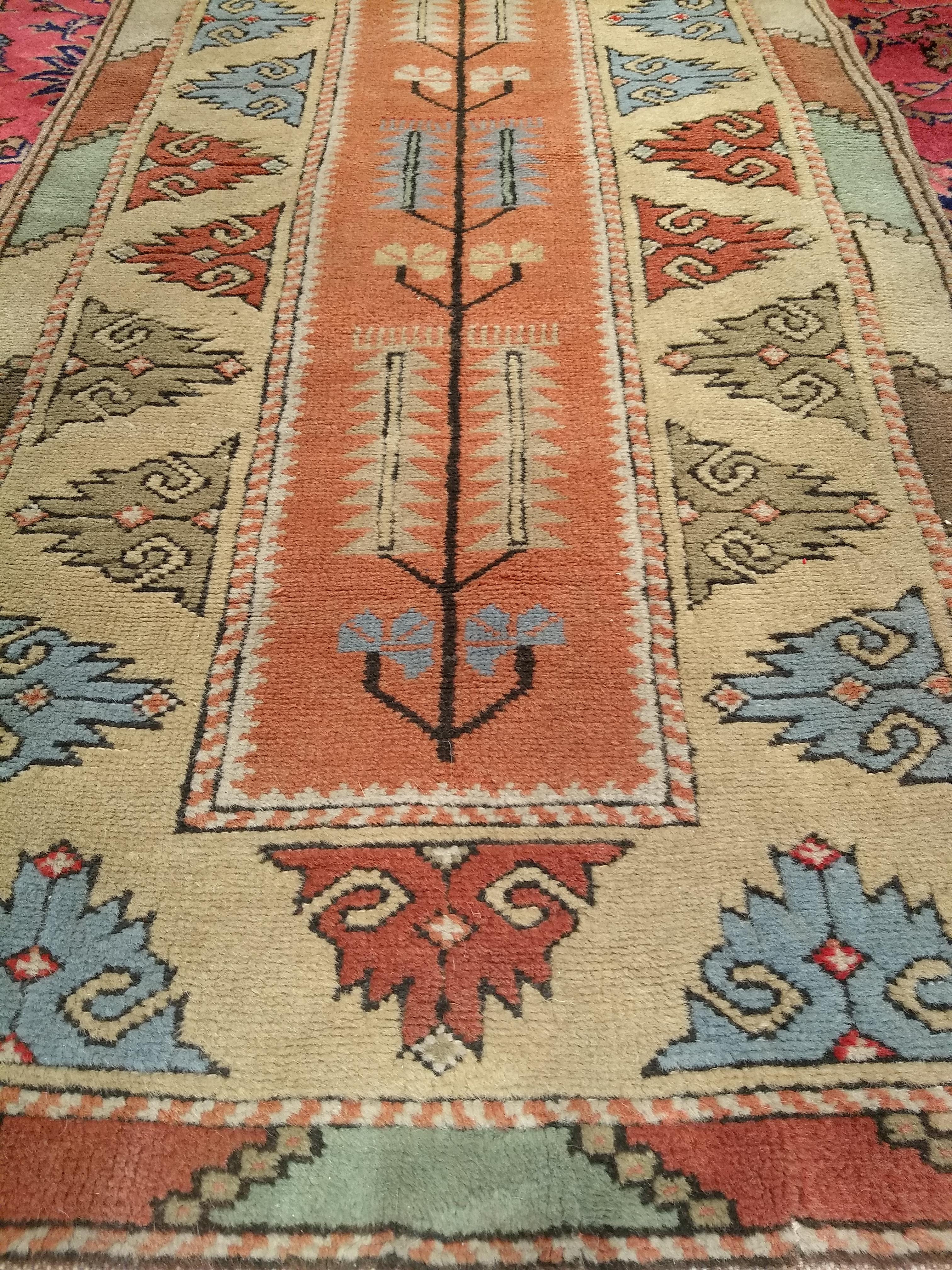 Vintage Turkish Oushak Runner in a Terracotta Red and Pale Yellow Colors For Sale 2