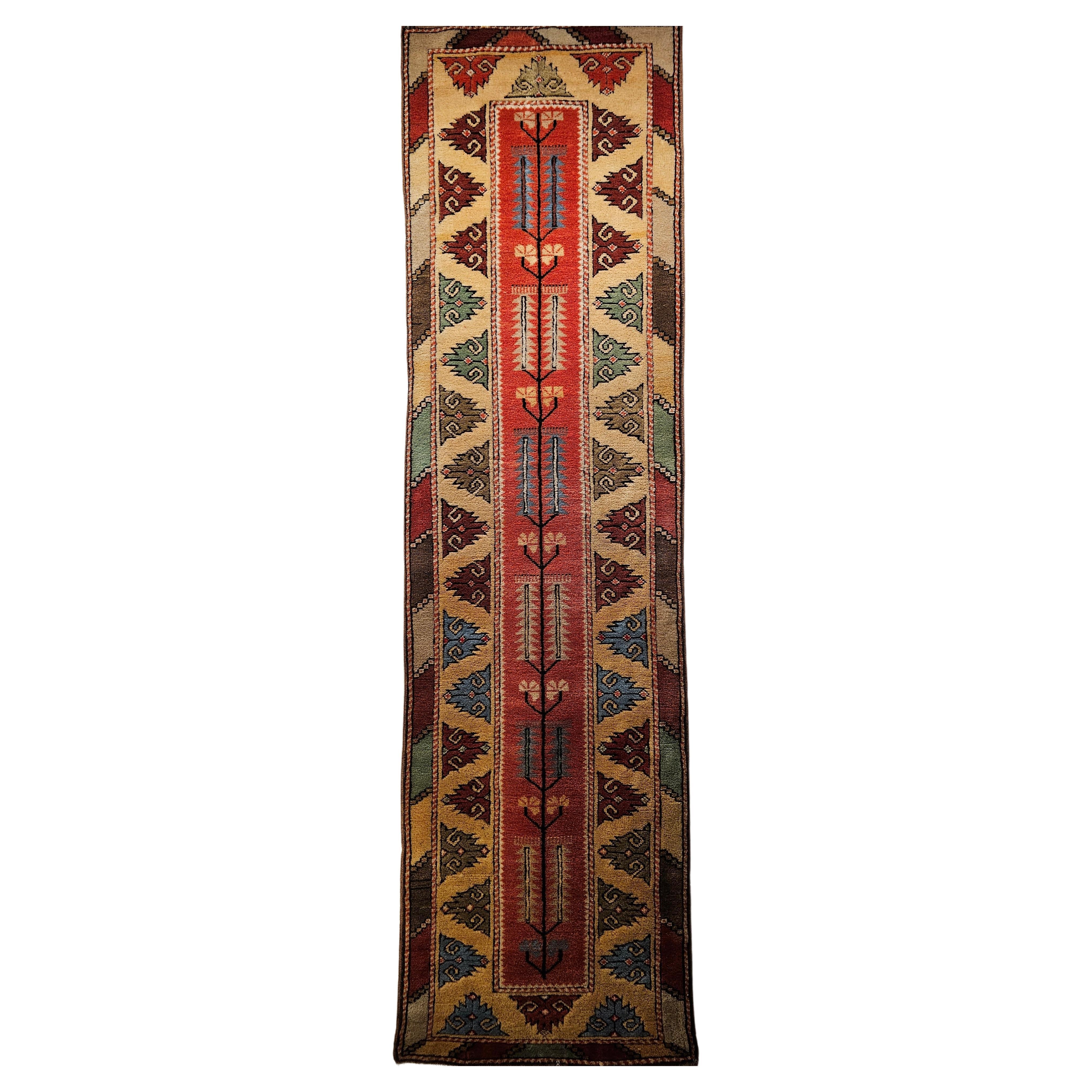 Vintage Turkish Oushak Runner in a Terracotta Red and Pale Yellow Colors For Sale