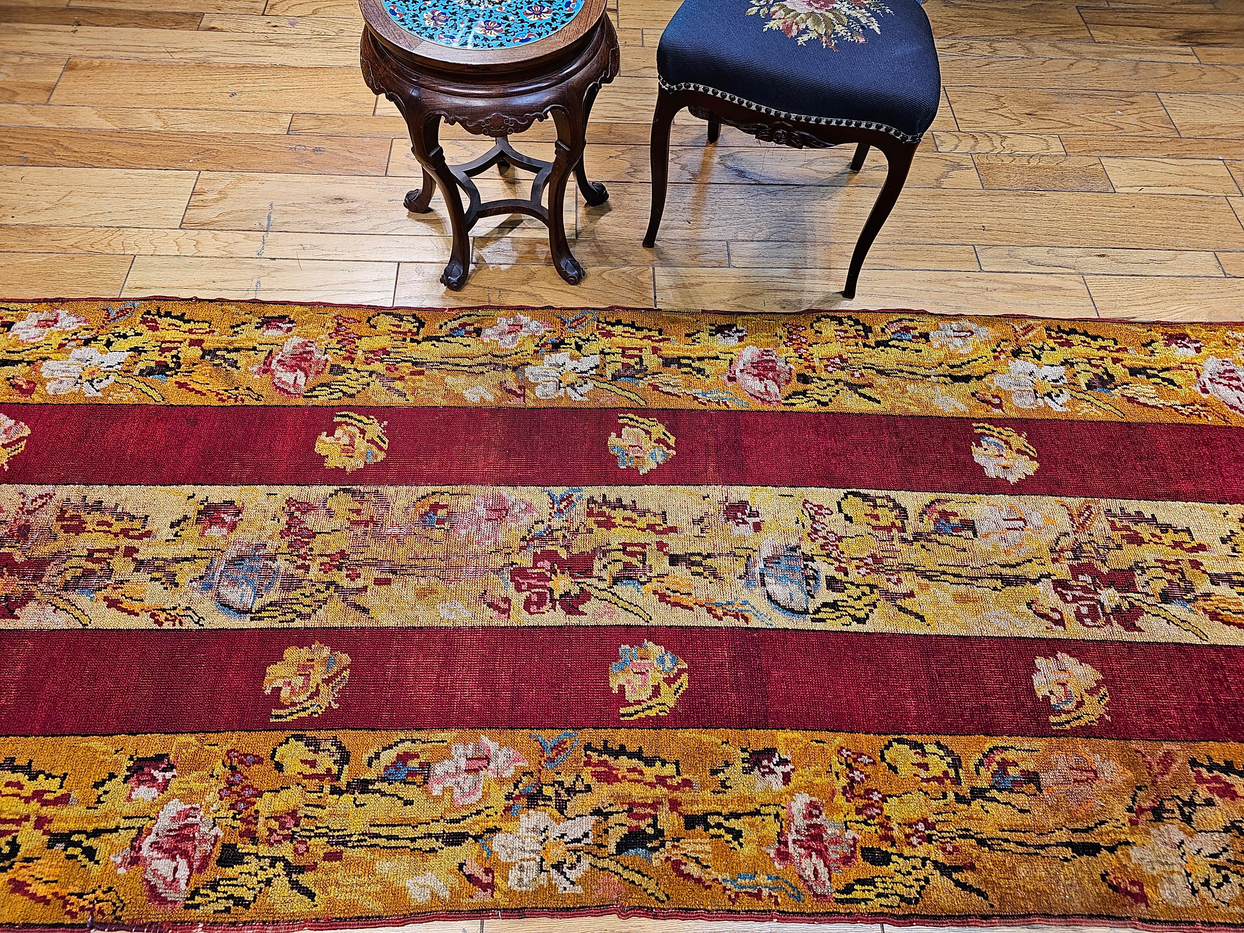 Vintage French Aubusson Runner in Floral Pattern in Yellow, Red, Turquoise For Sale 3