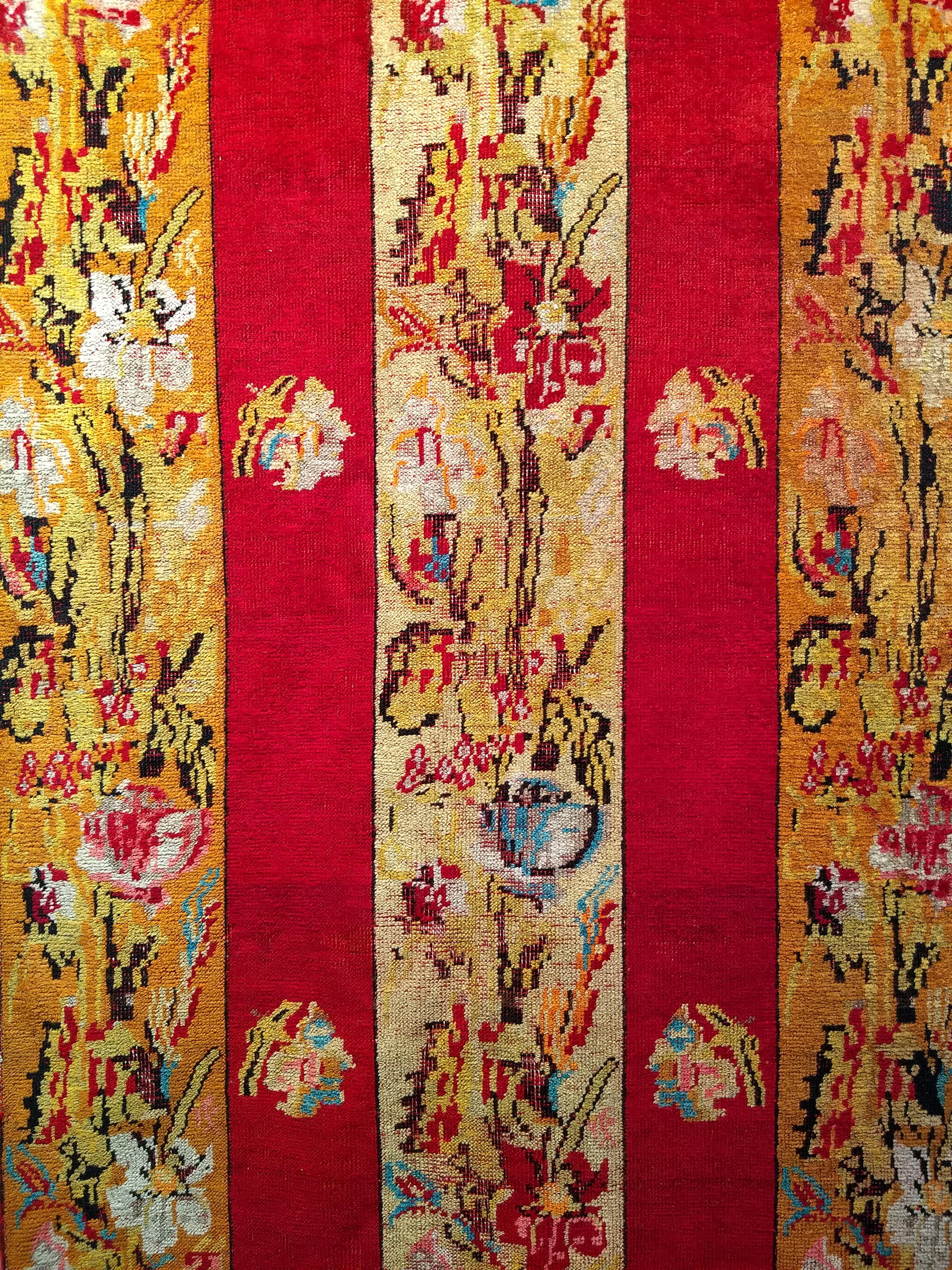 Turkish Vintage French Aubusson Runner in Floral Pattern in Yellow, Red, Turquoise For Sale